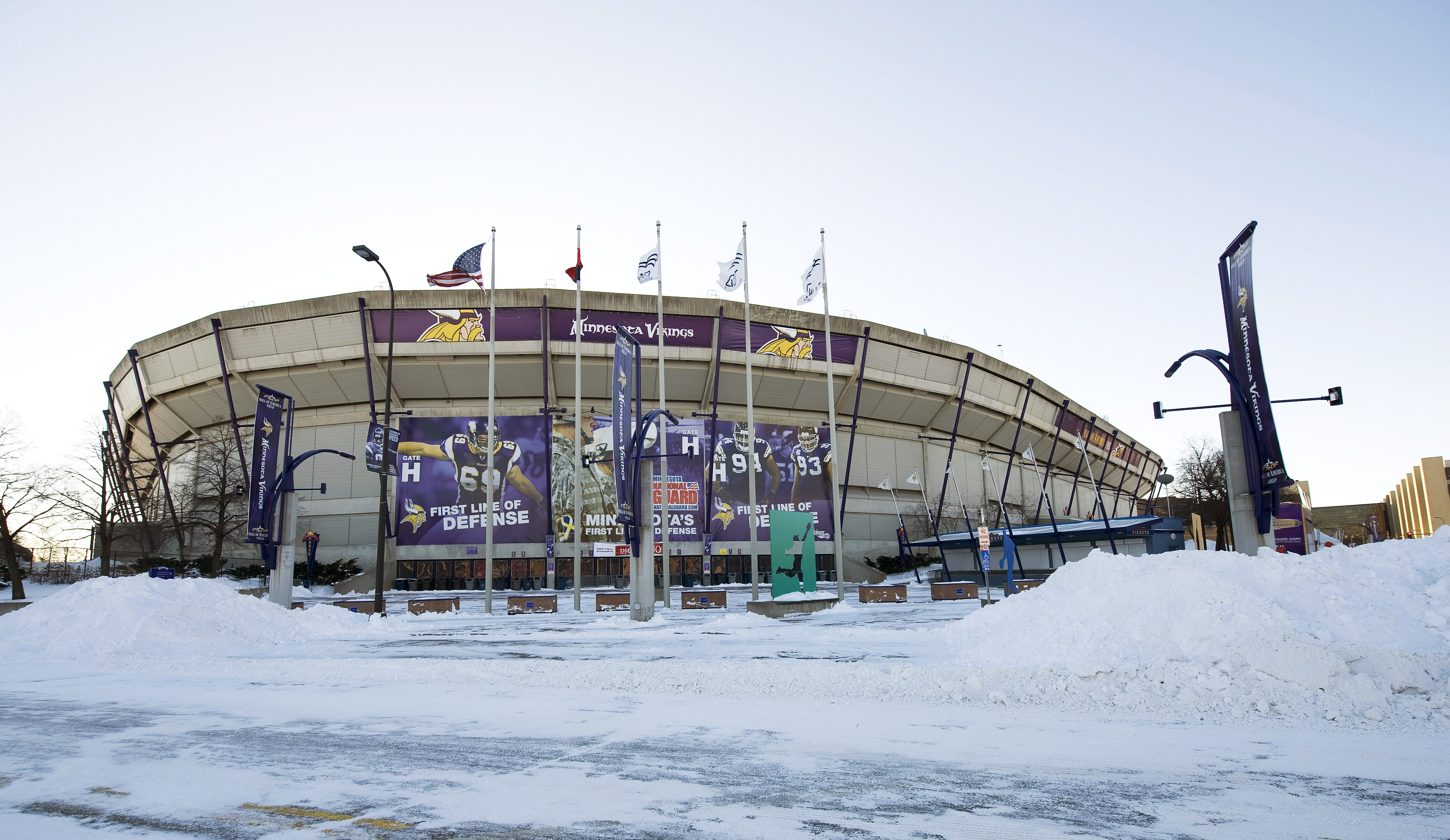 MINNEAPOLIS, MN - DECEMBER 12:  Snow surrounds the Hubert H. Humphrey Metrodome, Mall of America Stadium where the inflatable roof collapsed under the weight of snow during a storm Sunday morning December 12, 2010 in Minneapolis, Minnesota. A blizzard dum