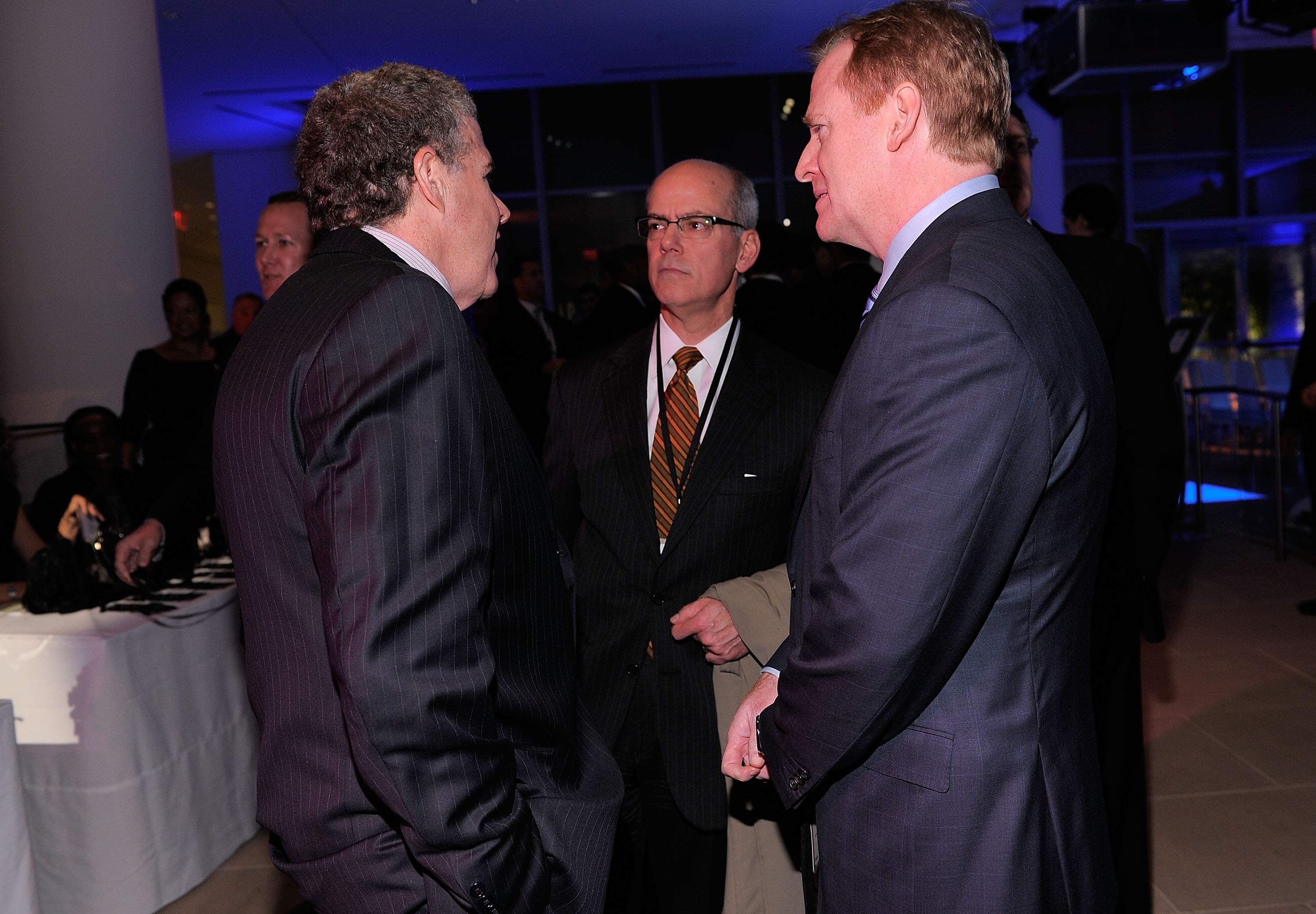 NEW YORK, NY - NOVEMBER 30:  (R) Commissioner of hte NFL Roger Goodell speaks during the 2010 Sports Illustrated Sportsman of the Year Celebration  at IAC Building on November 30, 2010 in New York City.  (Photo by Jemal Countess/Getty Images)