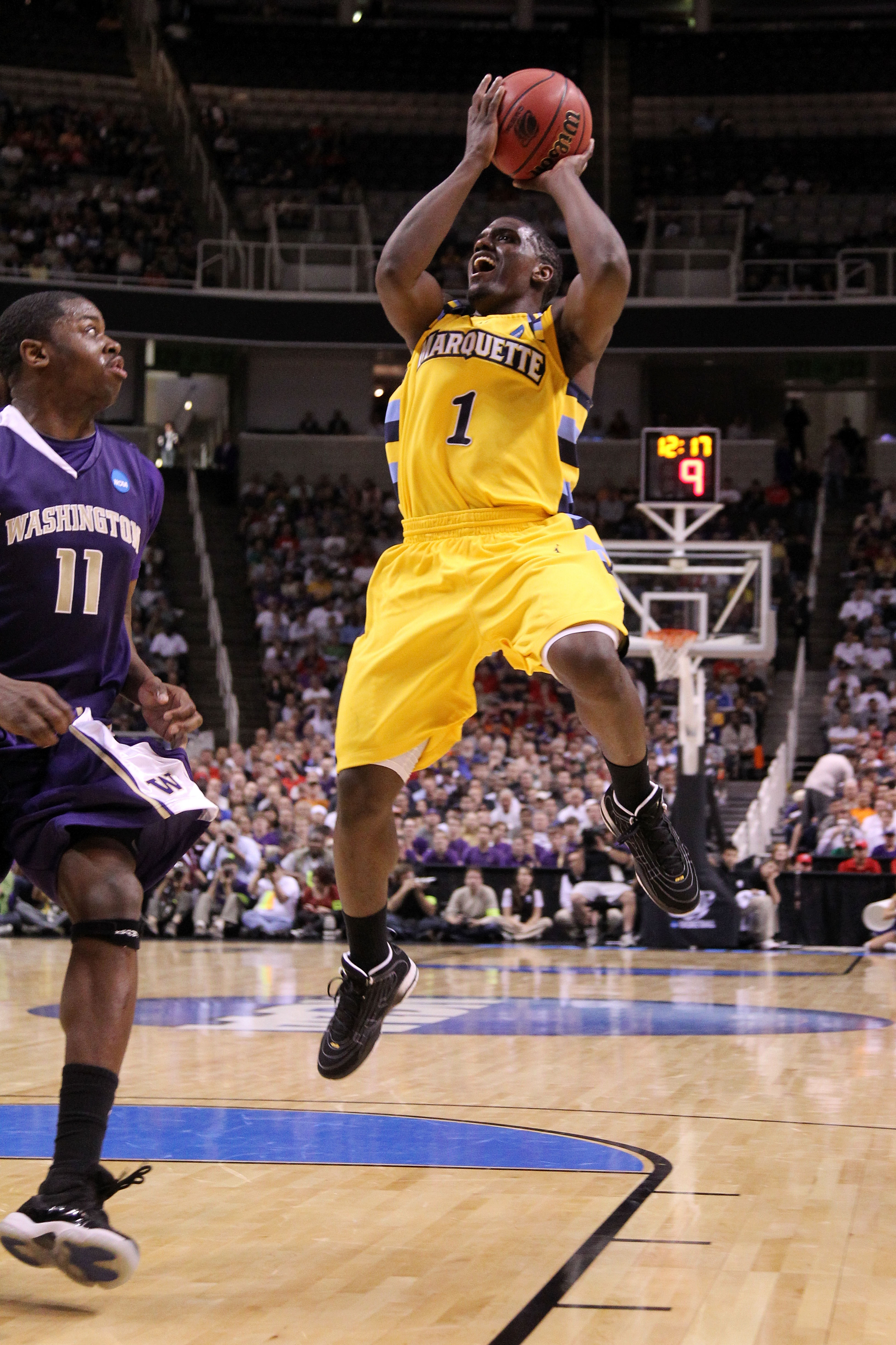 SAN JOSE, CA - MARCH 18:  Guard Darius Johnson-Odom #1 of the Marquette Golden Eagles takes a shot against the Washington Huskies during the first round of the 2010 NCAA men's basketball tournament at HP Pavilion on March 18, 2010 in San Jose, California.
