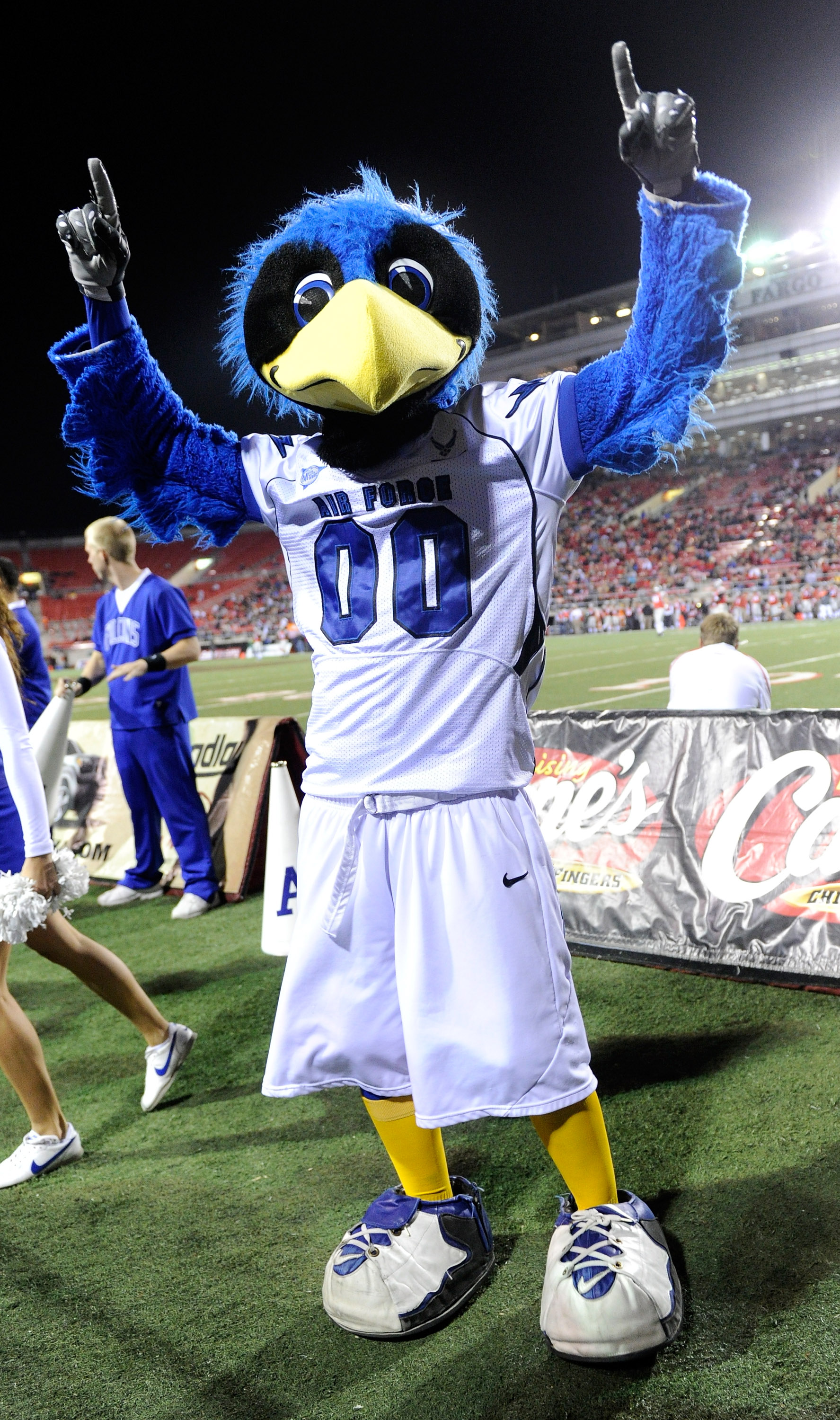 LAS VEGAS - NOVEMBER 18: The Air Force Falcons mascot The Bird performs during the team's game against the UNLV Rebels at Sam Boyd Stadium November 18, 2010 in Las Vegas, Nevada. Air Force won 35-20. (Photo by Ethan Miller/Getty Images)