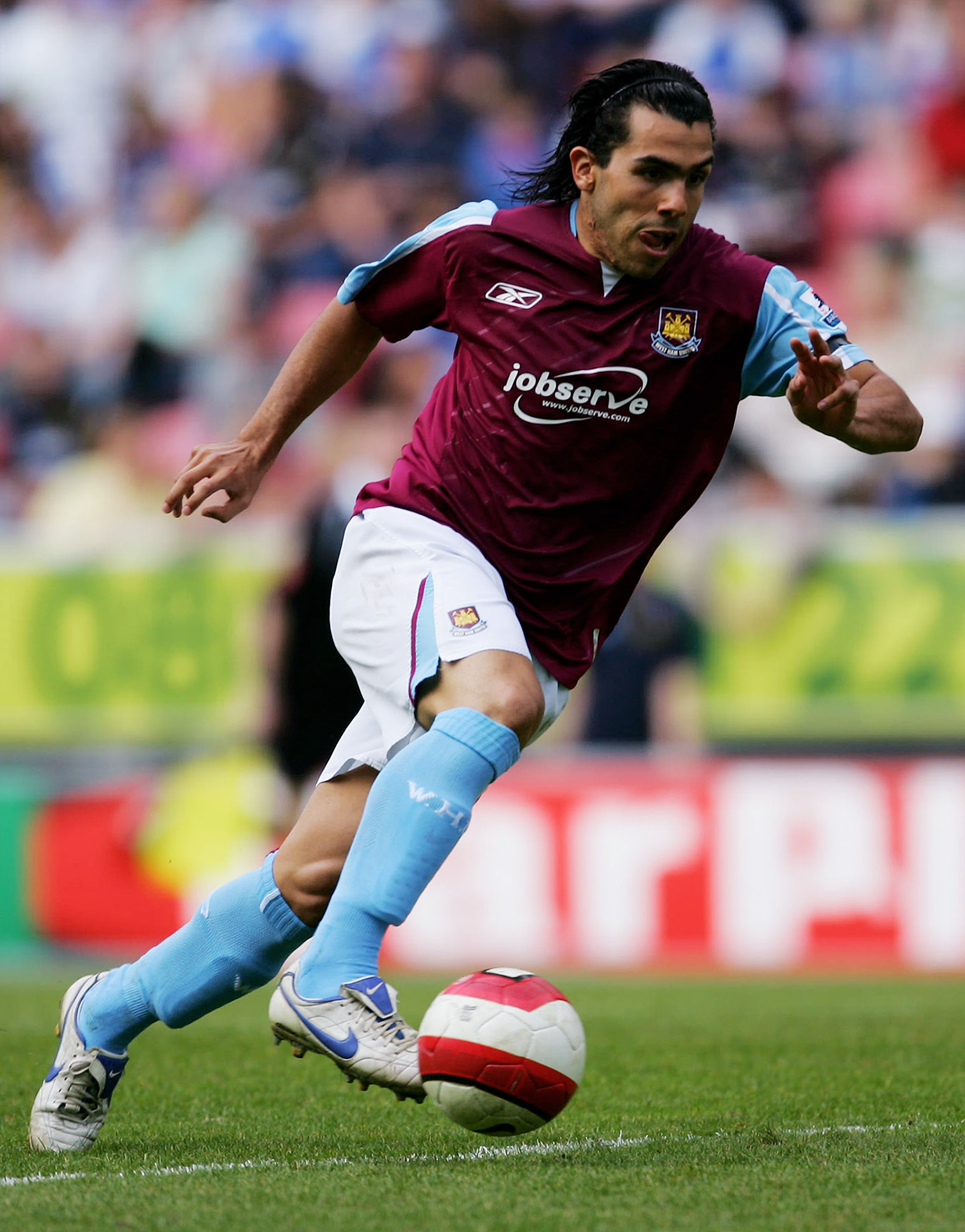 WIGAN, UNITED KINGDOM - APRIL 28:  Carlos Tevez of West Ham in action during the Barclays Premiership match between Wigan Athletic and West Ham United at The JJB Stadium on April 28, 2007 in Wigan, England.  (Photo by Gary M. Prior/Getty Images)