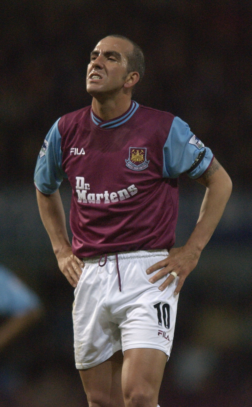 LONDON - JANUARY 29:  Paolo Di Canio of West Ham stands with his hands on his hips during the FA Barclaycard Premiership match between West Ham United v Blackburn Rovers at Upton Park, London on January 29, 2003. (Photo by Jamie McDonald/Getty Images)