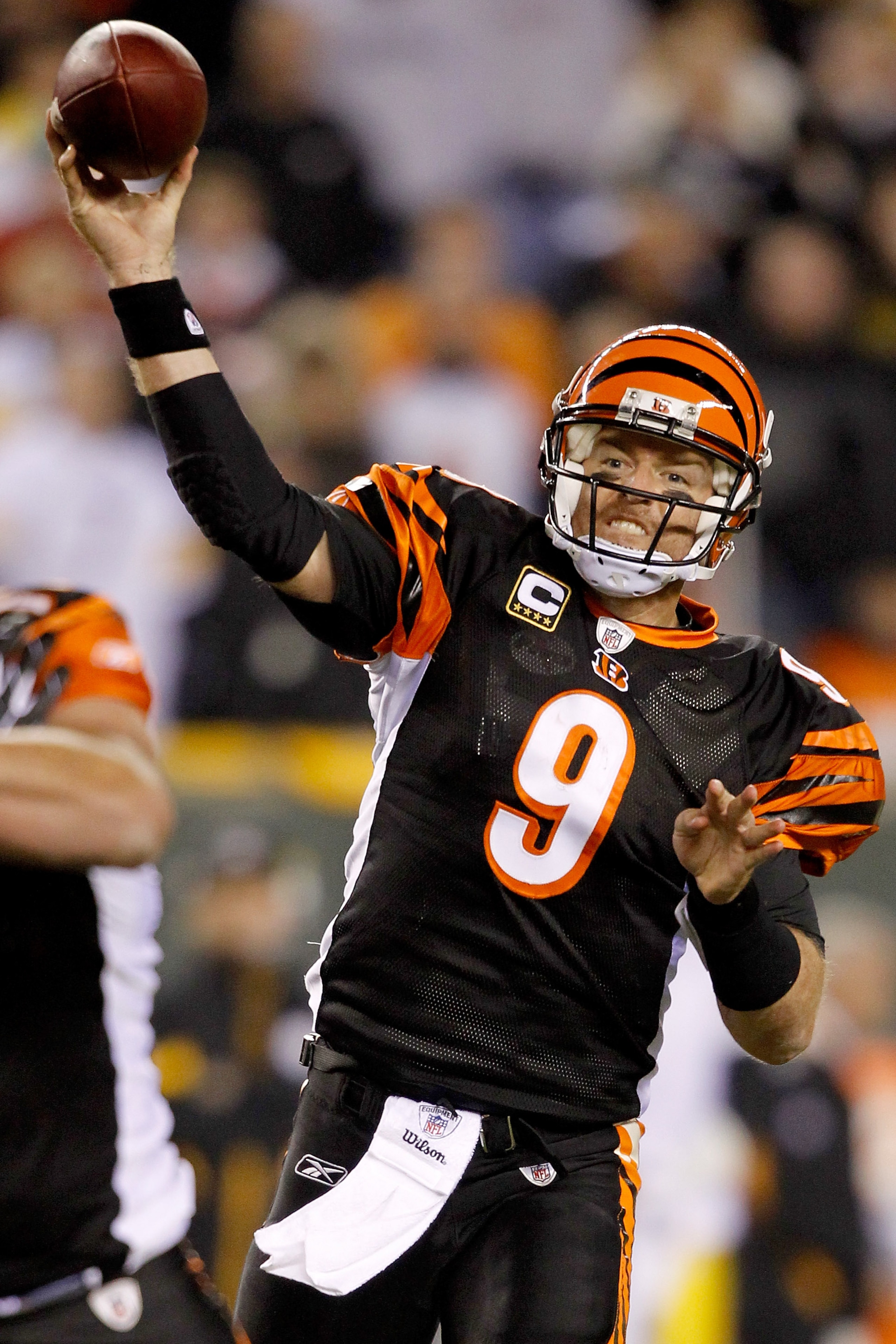 CINCINNATI - NOVEMBER 08: Carson Palmer #9 of the Cincinnati Bengals throws against the Pittsburgh Steelers at Paul Brown Stadium on November 8, 2010 in Cincinnati, Ohio. (Photo by Matthew Stockman/Getty Images) CINCINNATI - NOVEMBER 08: Carson Palmer #9 of the Cincinnati Bengals throws against the Pittsburgh Steelers at Paul Brown Stadium on November 8, 2010 in Cincinnati, Ohio. (Photo by Matthew Stockman/Getty Images)