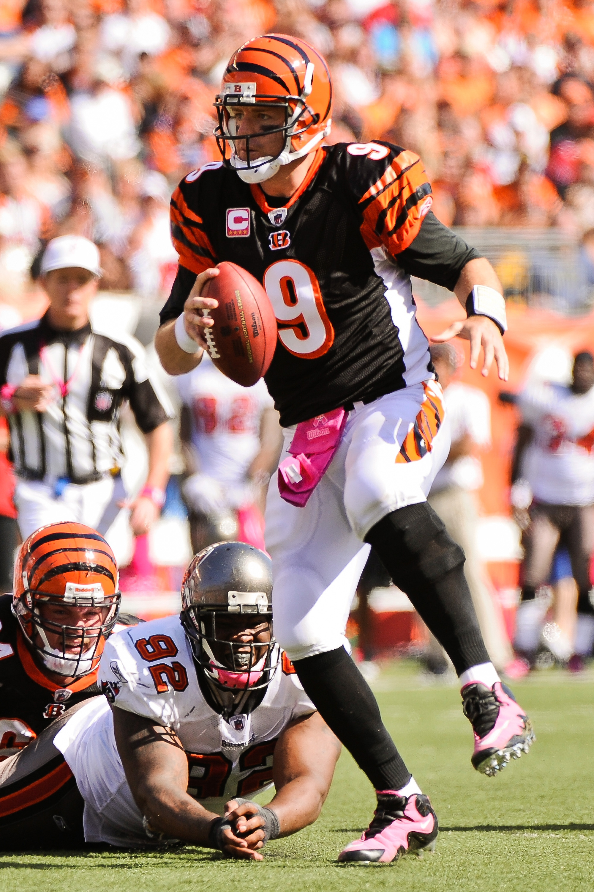 Cincinnati Bengals quarterback Carson Palmer (9) during the second quarter  of an NFL football game between the Cincinnati Bengals and the New York  Jets at New Meadowlands Stadium Thursday, Nov. 25, 2010