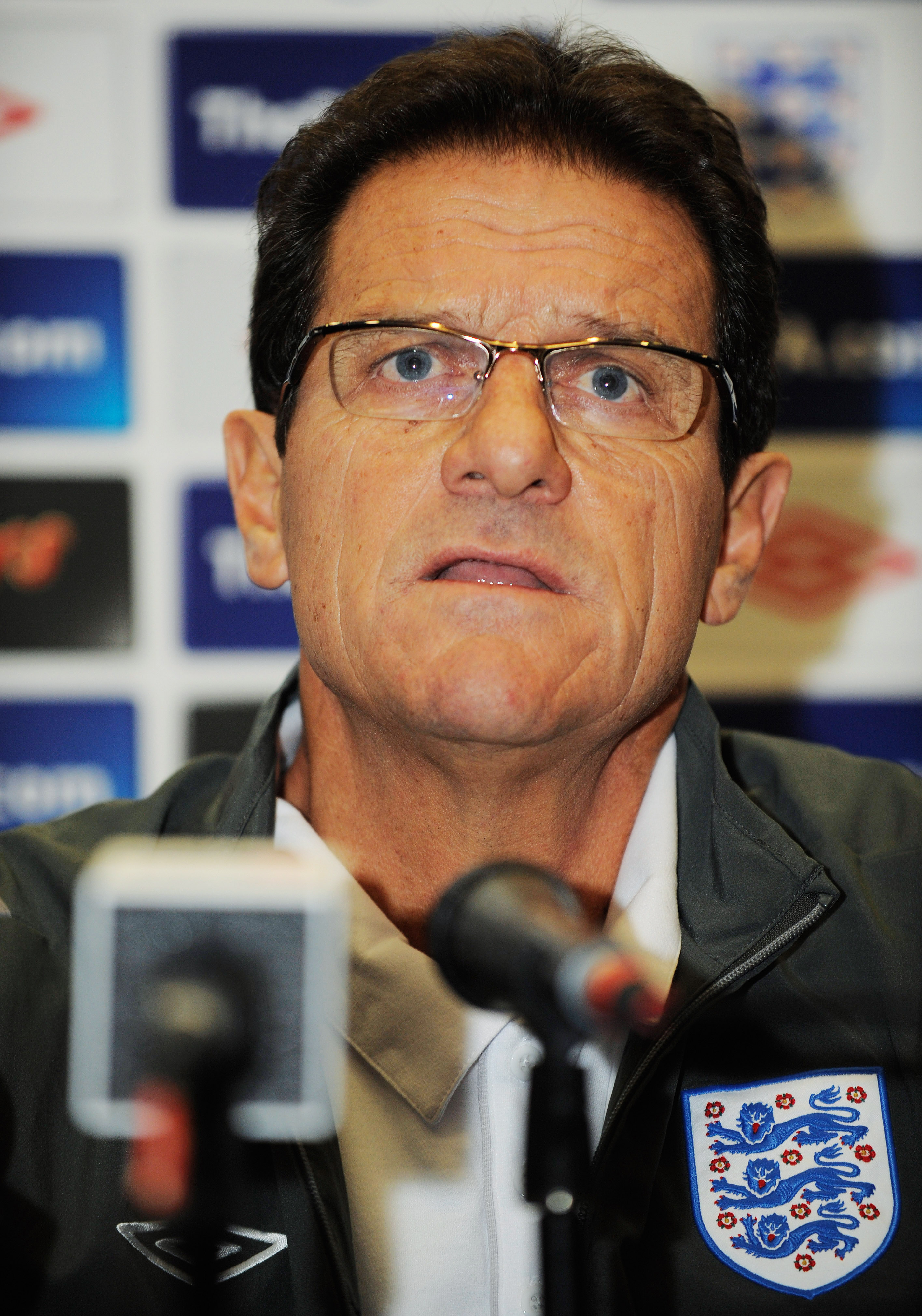 LONDON, ENGLAND - NOVEMBER 16:  England manager Fabio Capello speaks to the press after the England training session at Wembley Stadium on November 16, 2010 in London, England.  (Photo by Michael Regan/Getty Images)