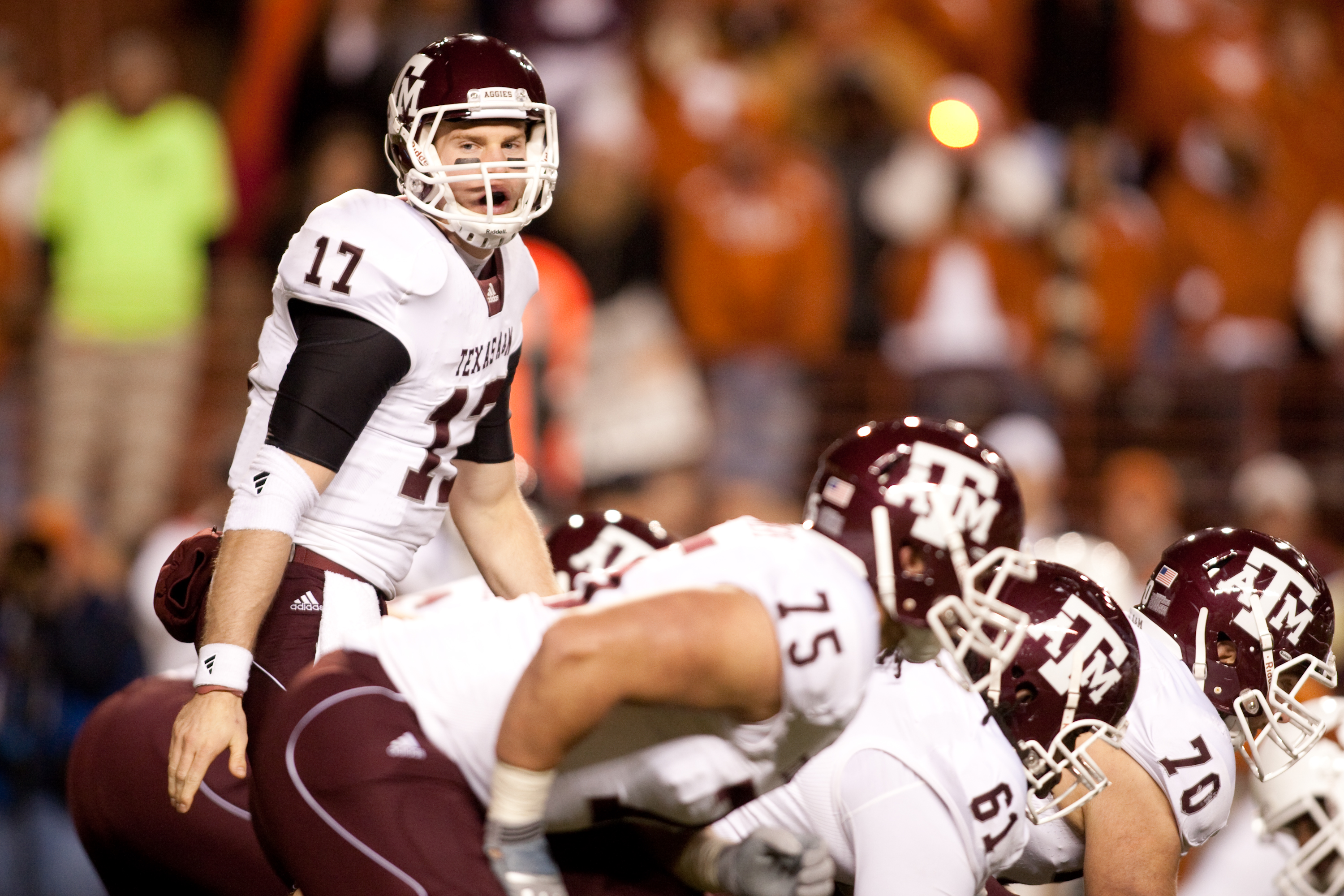 AUSTIN, TX - NOVEMBER 25:  Quarterback Ryan Tannehill #17 of Texas A&M during the game against University of Texas in the first half at Darrell K. Royal-Texas Memorial Stadium on November 25, 2010 in Austin, Texas. (Photo by Darren Carroll/Getty Images)
