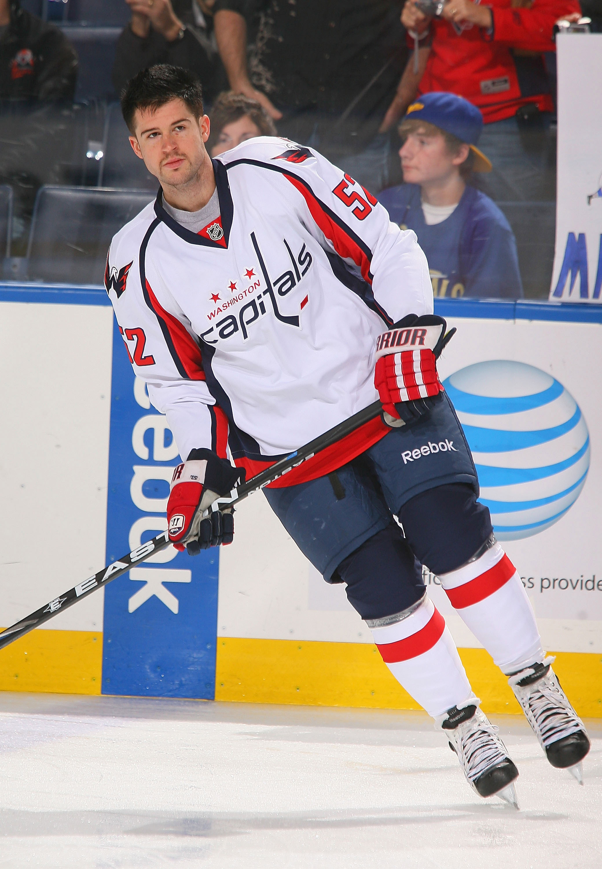 BUFFALO, NY - NOVEMBER 13:  Mike Green #52 of the Washington Capitals warms up prior to playing the Buffalo Sabres  at HSBC Arena on November13, 2010 in Buffalo, New York. Buffalo won 3-2 in overtime .  (Photo by Rick Stewart/Getty Images)