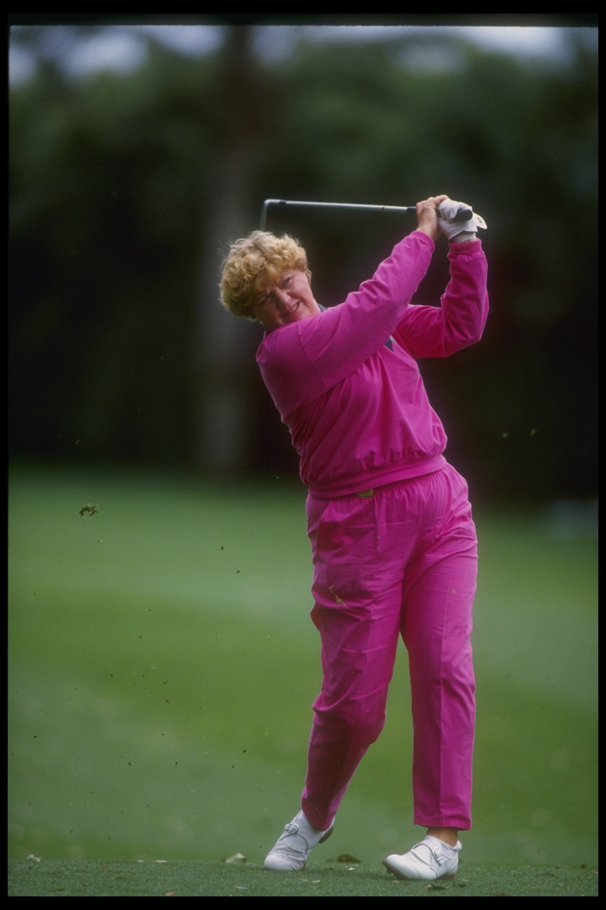 25 Mar 1993:  Joanne Carner watches the ball fly during the Nabisco Dinah Shore event at Mission Hills Country Club in Rancho Mirage, California. Mandatory Credit: Stephen Dunn  /Allsport
