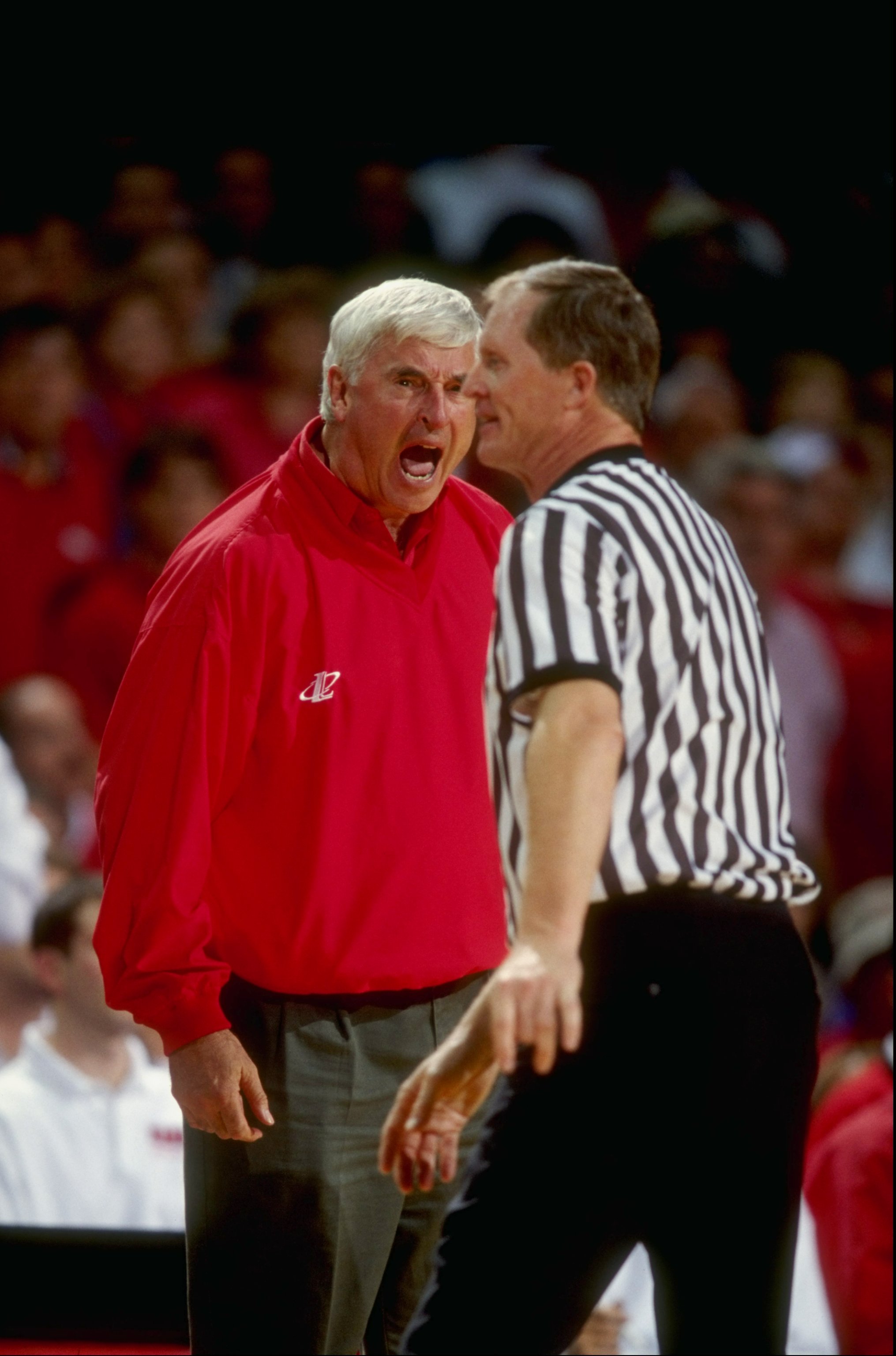 8 Dec 1998: Head coach Bobby Knight of the Indiana Hoosiers yells at the referee during the game against the Kentucky Wildcats at Freedom Hall in Louisville, Kentucky. Kentucky defeated Indiana 70-61. Mandatory Credit: Andy Lyons  /Allsport