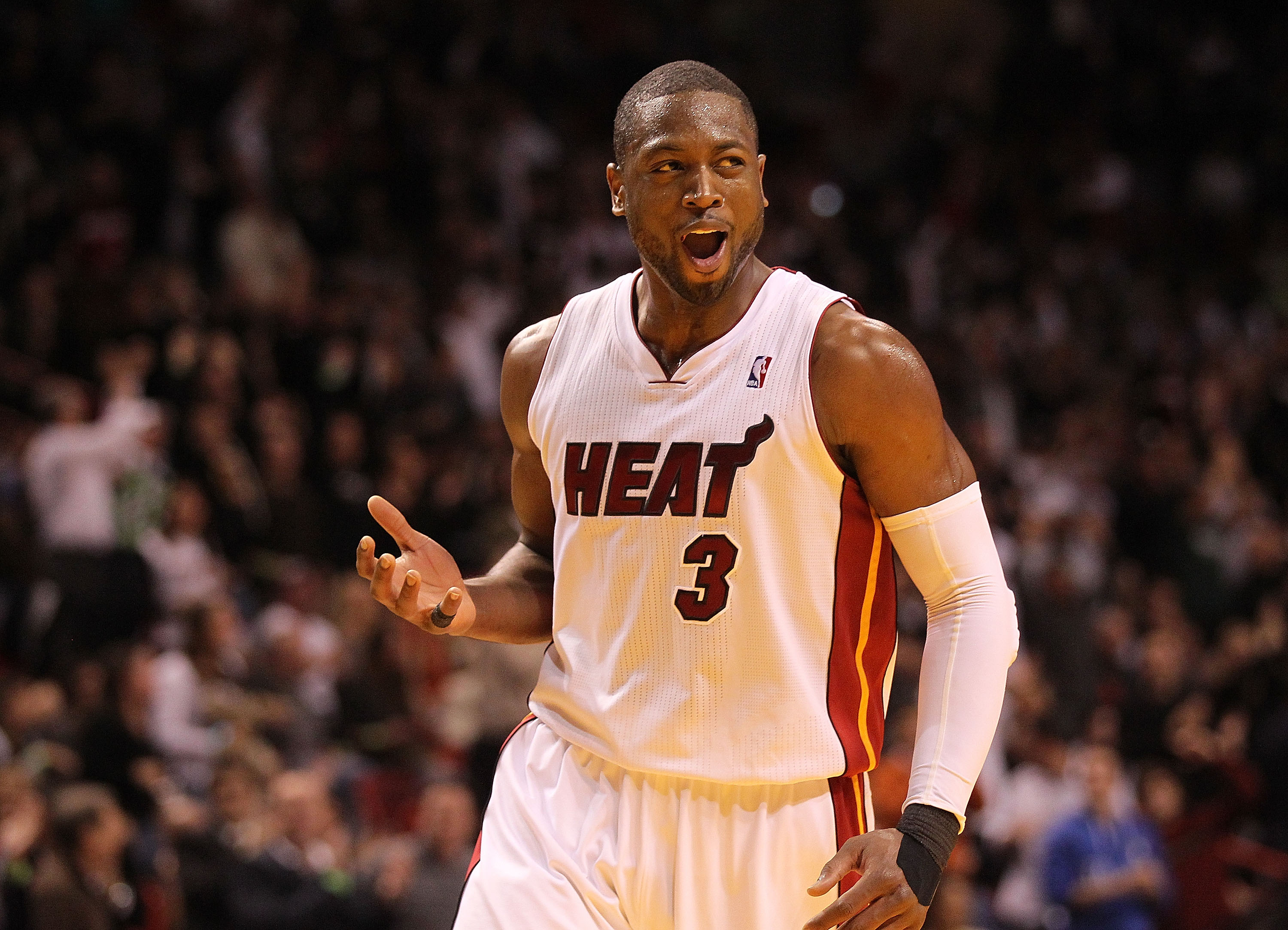 Dwyane Wade of the Miami Heat reacts after a play in the third News  Photo - Getty Images