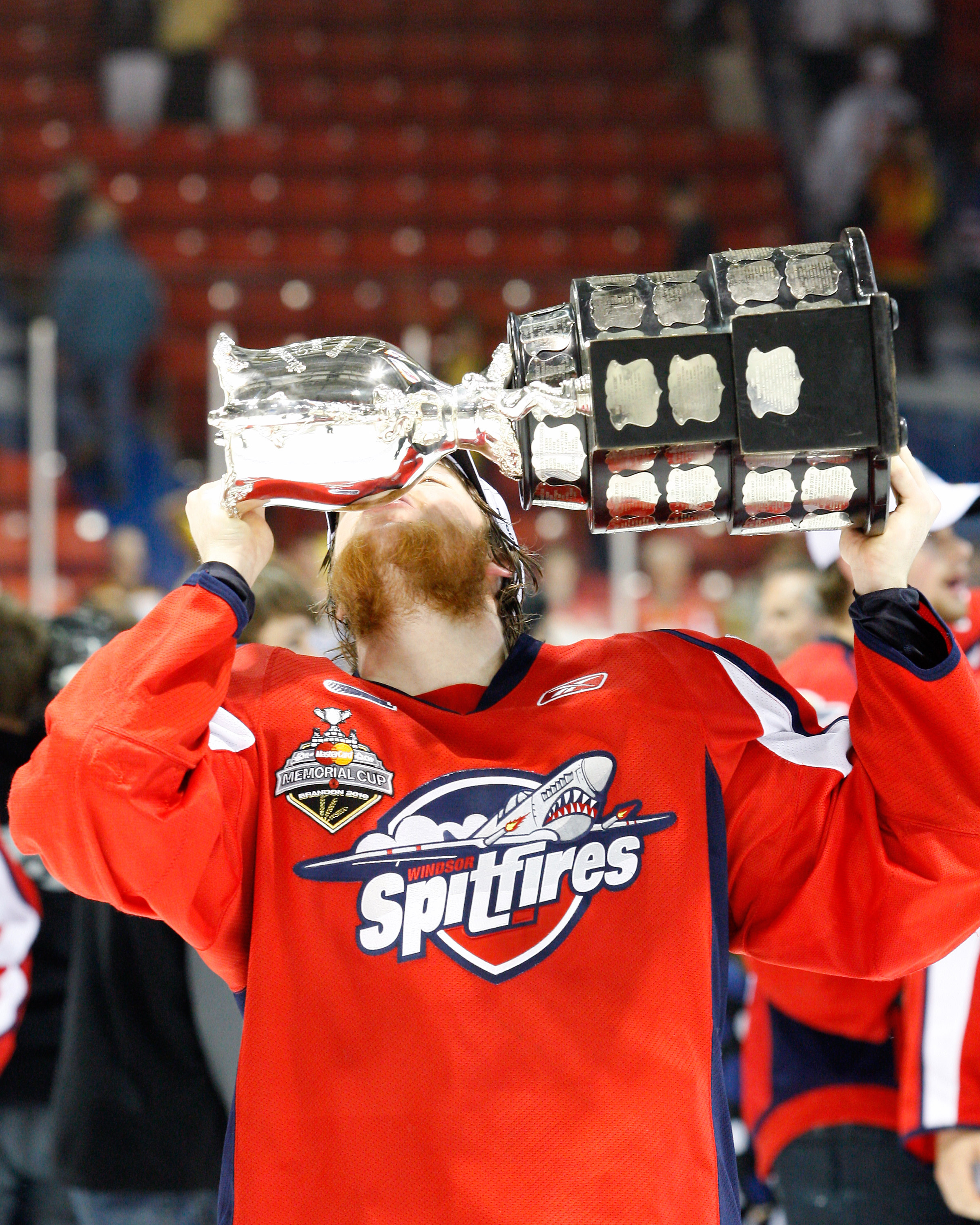 BRANDON, CANADA - MAY 23: Ryan Ellis #6 of the Windsor Spitfires kisses the Memorial Cup after defeating the Brandon Wheat Kings in the Final of the 2010 Mastercard Memorial Cup Tournament at the Keystone Centre on May 23, 2010 in Brandon, Manitoba, Canad