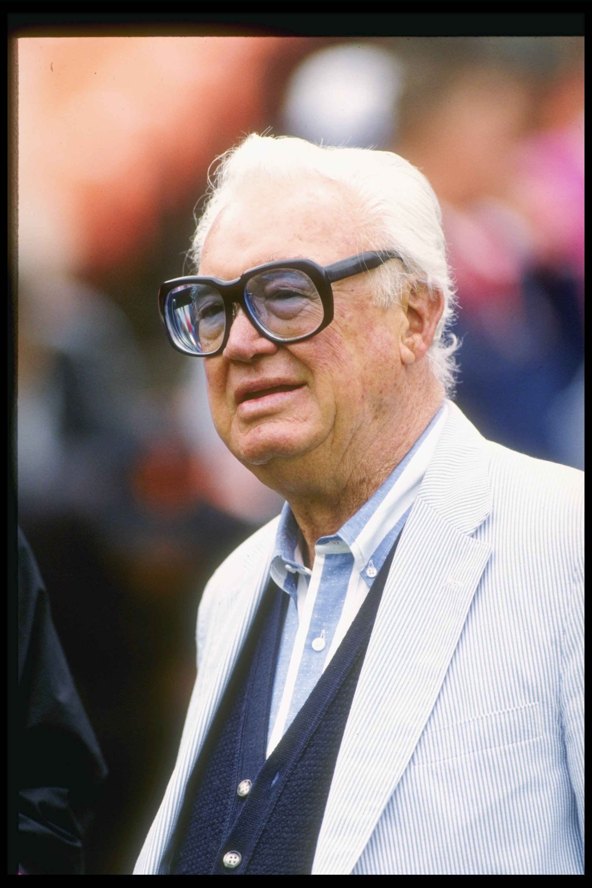 1991:  Sportscaster Harry Caray looks on during a game between the Chicago Cubs and the San Francisco Giants at Candlestick Park in San Francisco, California. Mandatory Credit: Otto Greule  /Allsport