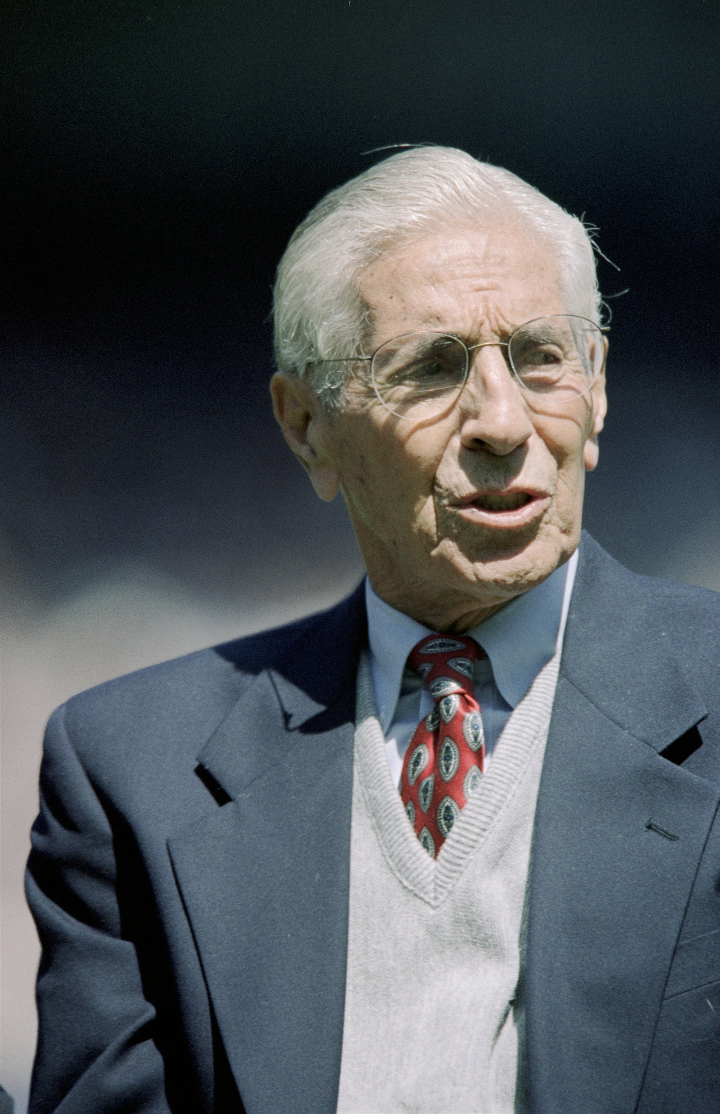 BRONX, NY - APRIL 25:  Former New York Yankee Phil Rizzuto looks on prior to the game between the Toronto Blue Jays and the New York Yankees on Joe DiMaggio Day  at Yankee Stadium on April 25, 1999 in Bronx, New York. The Yankees defeated the Blue Jays 4-