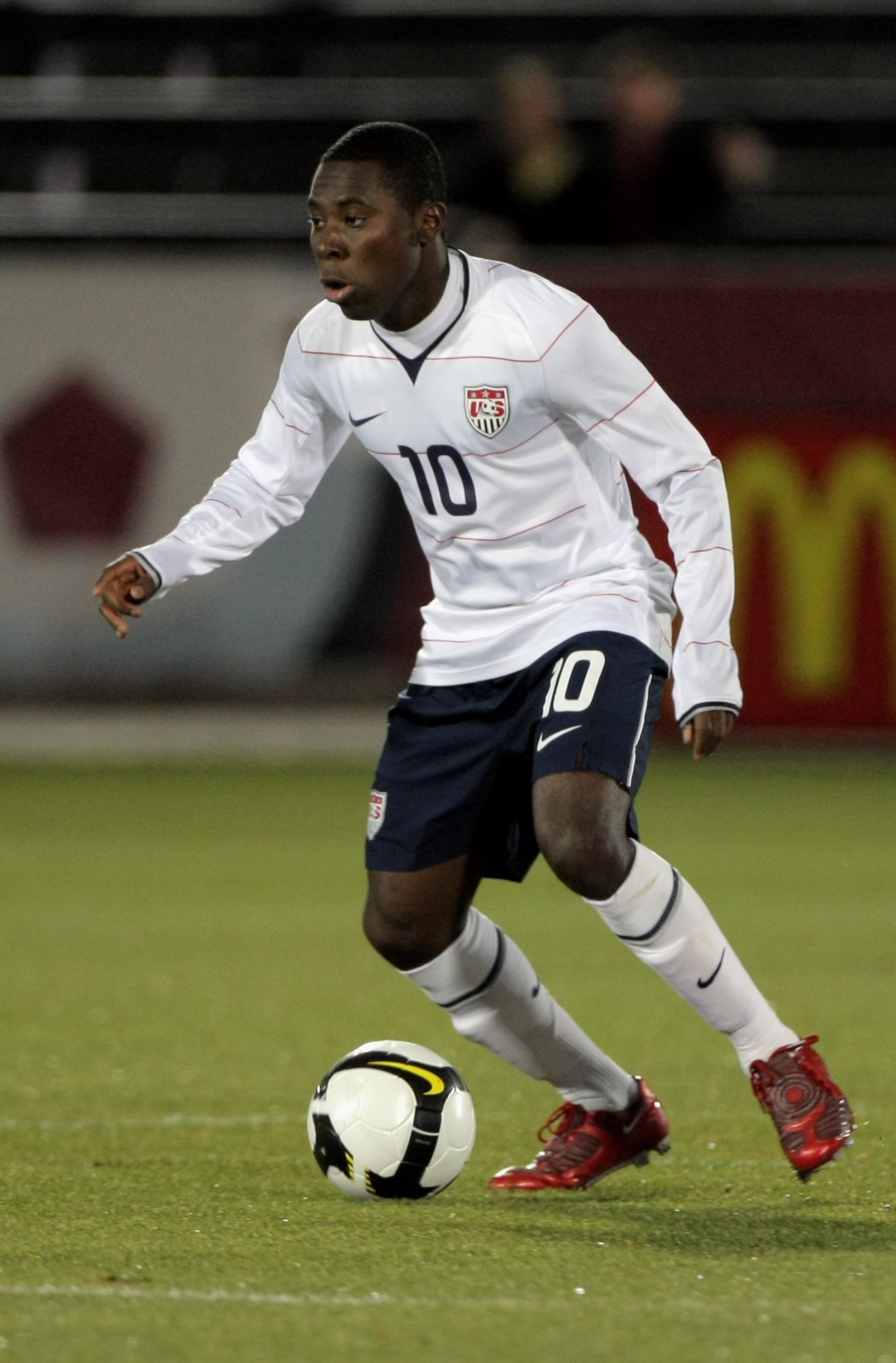COMMERCE CITY, CO - NOVEMBER 19:  Freddy Adu #10 of the USA controls the ball against Guatemala during their semifinal round FIFA World Cup qualifier match at Dick's Sporting Goods Park on November 19, 2008 in Commerce City, Colorado. USA defeated Guatema