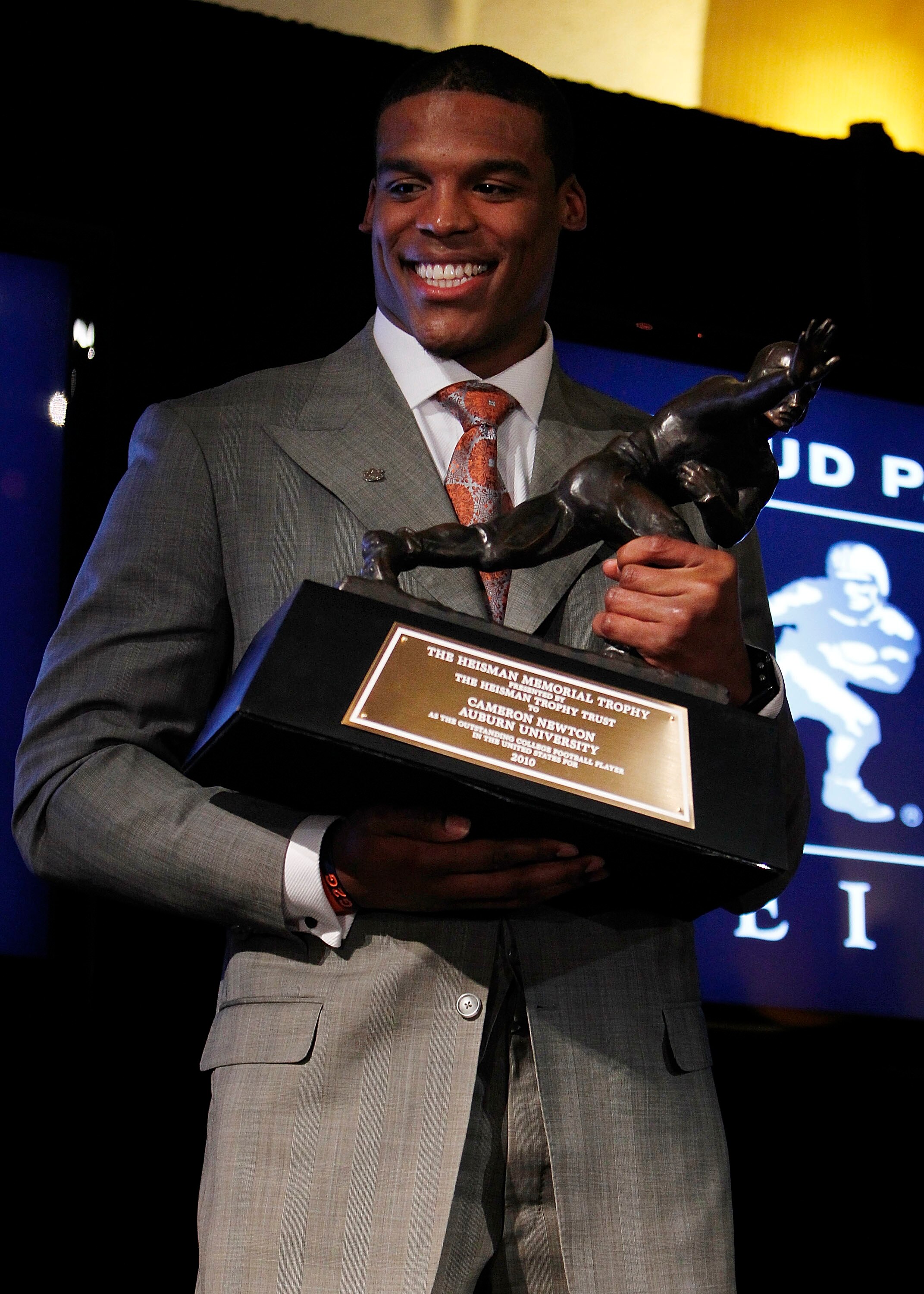 NEW YORK - DECEMBER 11: Cam Newton, quarterback of the Auburn University Tigers, speaks after being awarded the 2010 Heisman Memorial Trophy Award on December 11, 2010 in New York City. (Photo by Jeff Zelevansky/Getty Images)