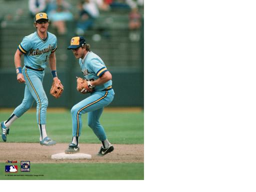 1984 Milwaukee Brewers' Jim Gantner with double play, County