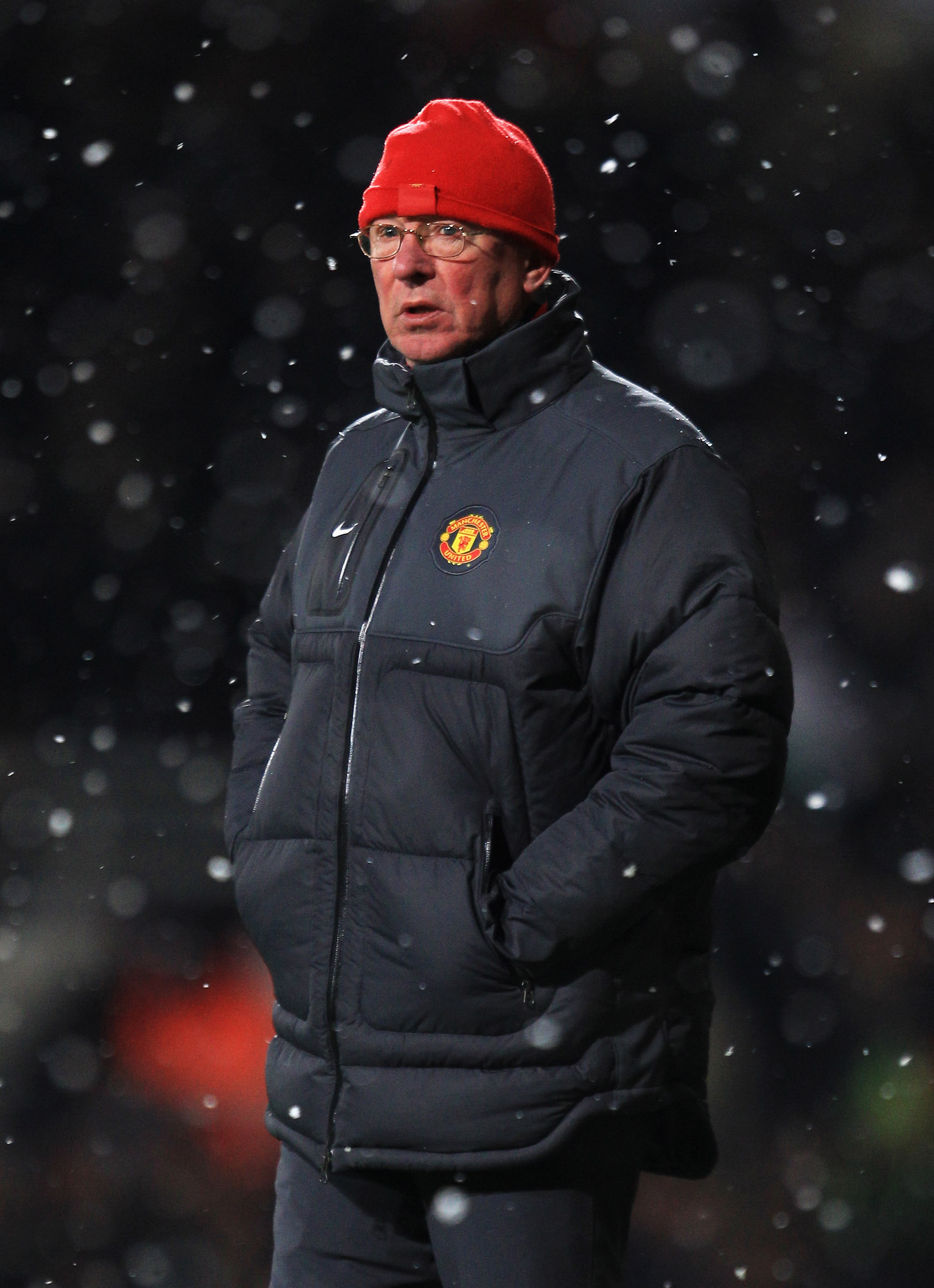 LONDON, ENGLAND - NOVEMBER 30:  Sir Alex Ferguson, manager of Manchester United looks on during the Carling Cup Quarter Final match between West Ham United and Manchester United at the Boleyn Ground on November 30, 2010 in London, England.  (Photo by Mark