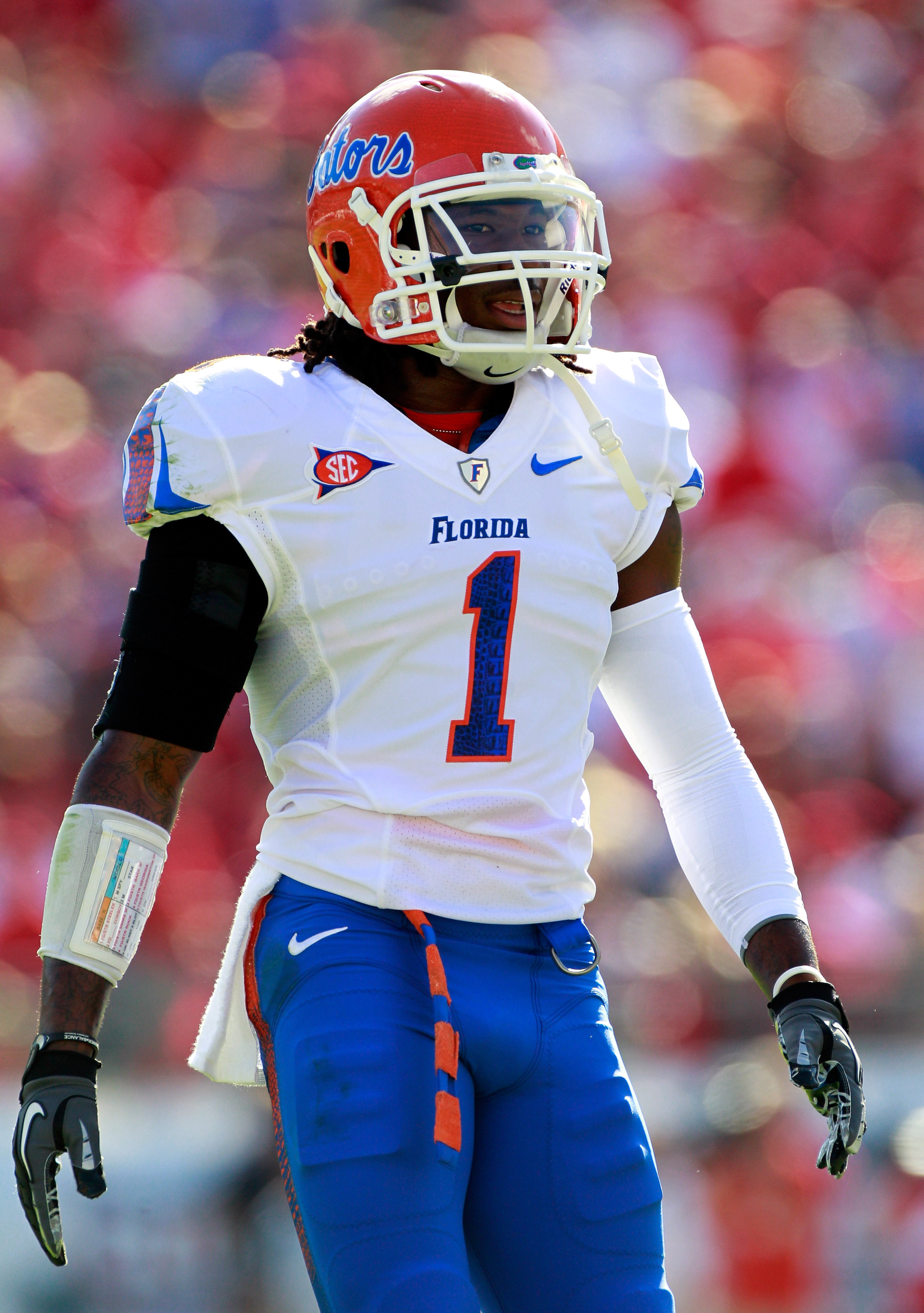 JACKSONVILLE, FL - OCTOBER 30:  Janoris Jenkins #1 of the Florida Gators looks over the offense during the game against the Georgia Bulldogs at EverBank Field on October 30, 2010 in Jacksonville, Florida.  (Photo by Sam Greenwood/Getty Images)