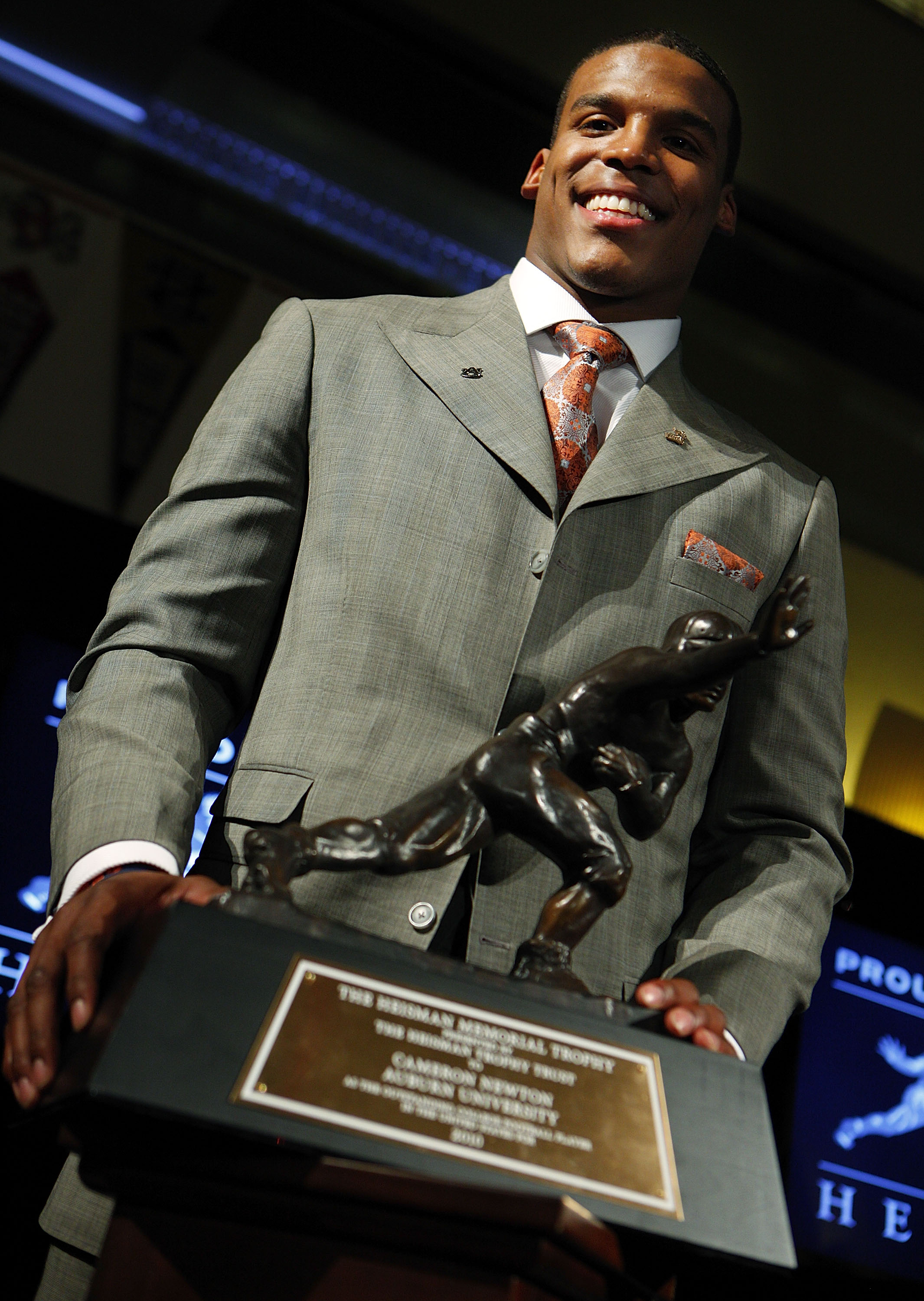 NEW YORK - DECEMBER 11:  Cam Newton, quarterback of the Auburn University Tigers, speaks after being awarded the 2010 Heisman Memorial Trophy Award on December 11, 2010 in New York City.  (Photo by Jeff Zelevansky/Getty Images)
