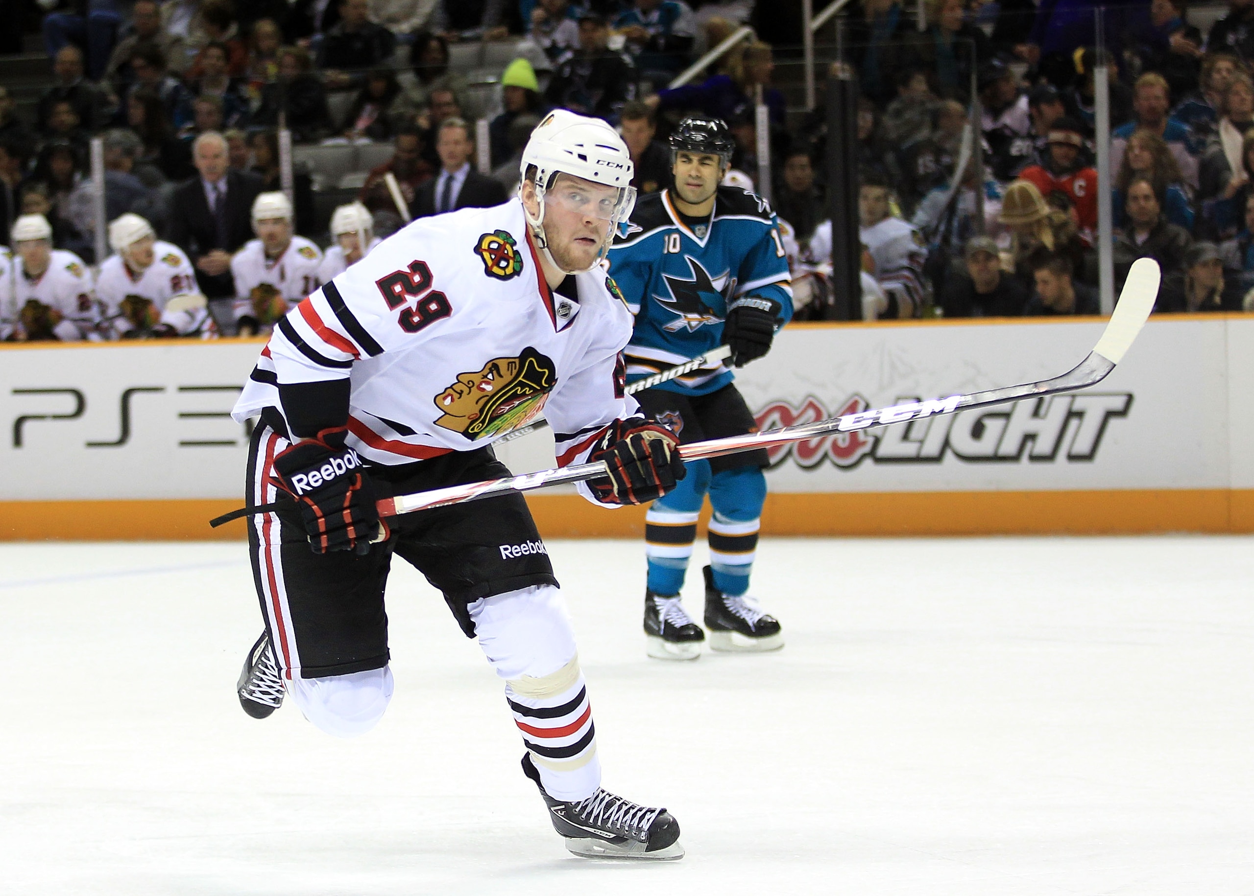 SAN JOSE, CA - NOVEMBER 24: Bryan Bickell #29 of the Chicago Blackhawks in action against the San Jose Sharks at HP Pavilion on November 24, 2010 in San Jose, California. (Photo by Ezra Shaw/Getty Images) SAN JOSE, CA - NOVEMBER 24: Bryan Bickell #29 of the Chicago Blackhawks in action against the San Jose Sharks at HP Pavilion on November 24, 2010 in San Jose, California. (Photo by Ezra Shaw/Getty Images)