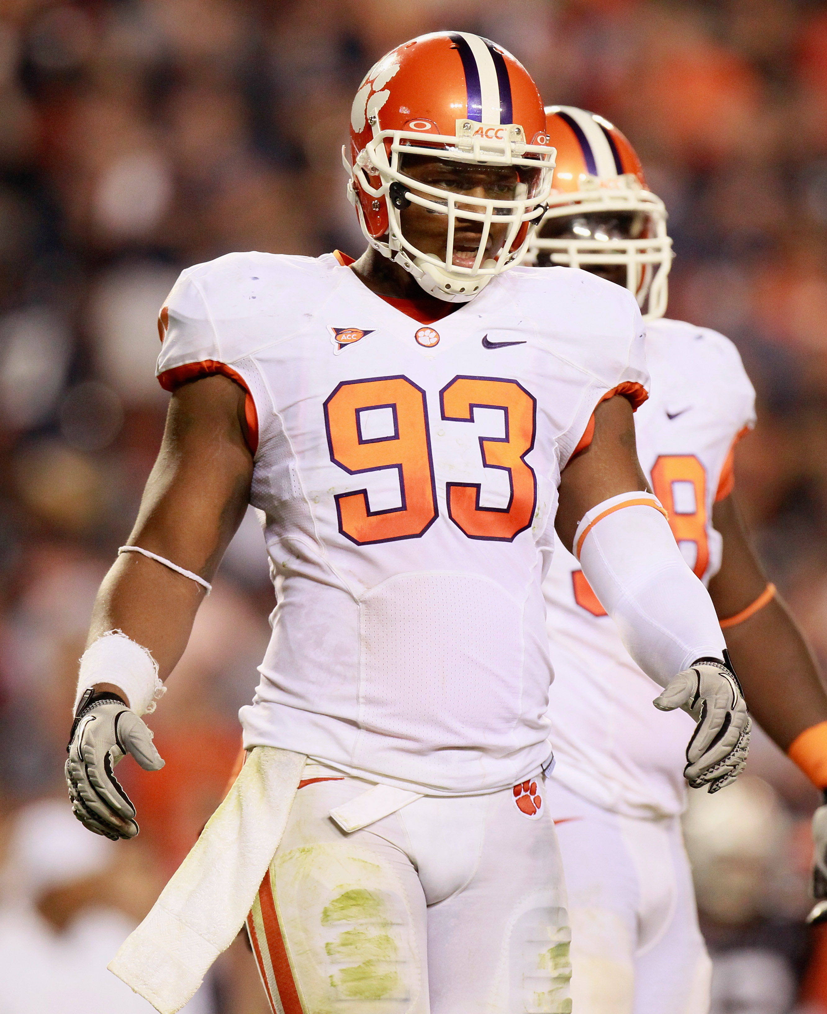 AUBURN, AL - SEPTEMBER 18: Da'Quan Bowers #93 of the Clemson Tigers against the Auburn Tigers at Jordan-Hare Stadium on September 18, 2010 in Auburn, Alabama. (Photo by Kevin C. Cox/Getty Images)