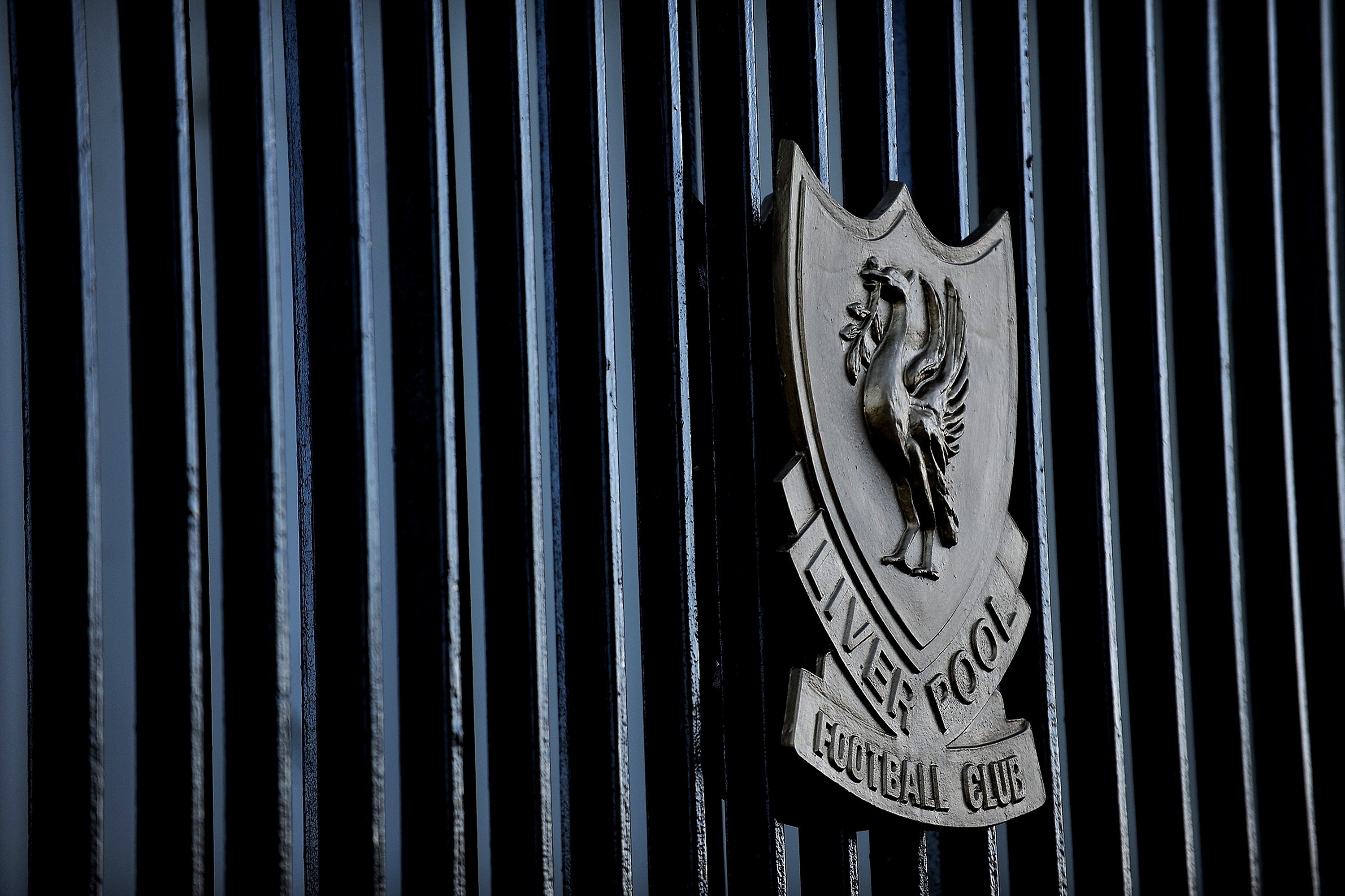 LIVERPOOL, ENGLAND - JANUARY 30: The Liverpool crest on the Shankley Gates during the Barclays Premier League match between Liverpool and Bolton Wanderers at Anfield on January 30, 2010 in Liverpool, England.  (Photo by Laurence Griffiths/Getty Images)