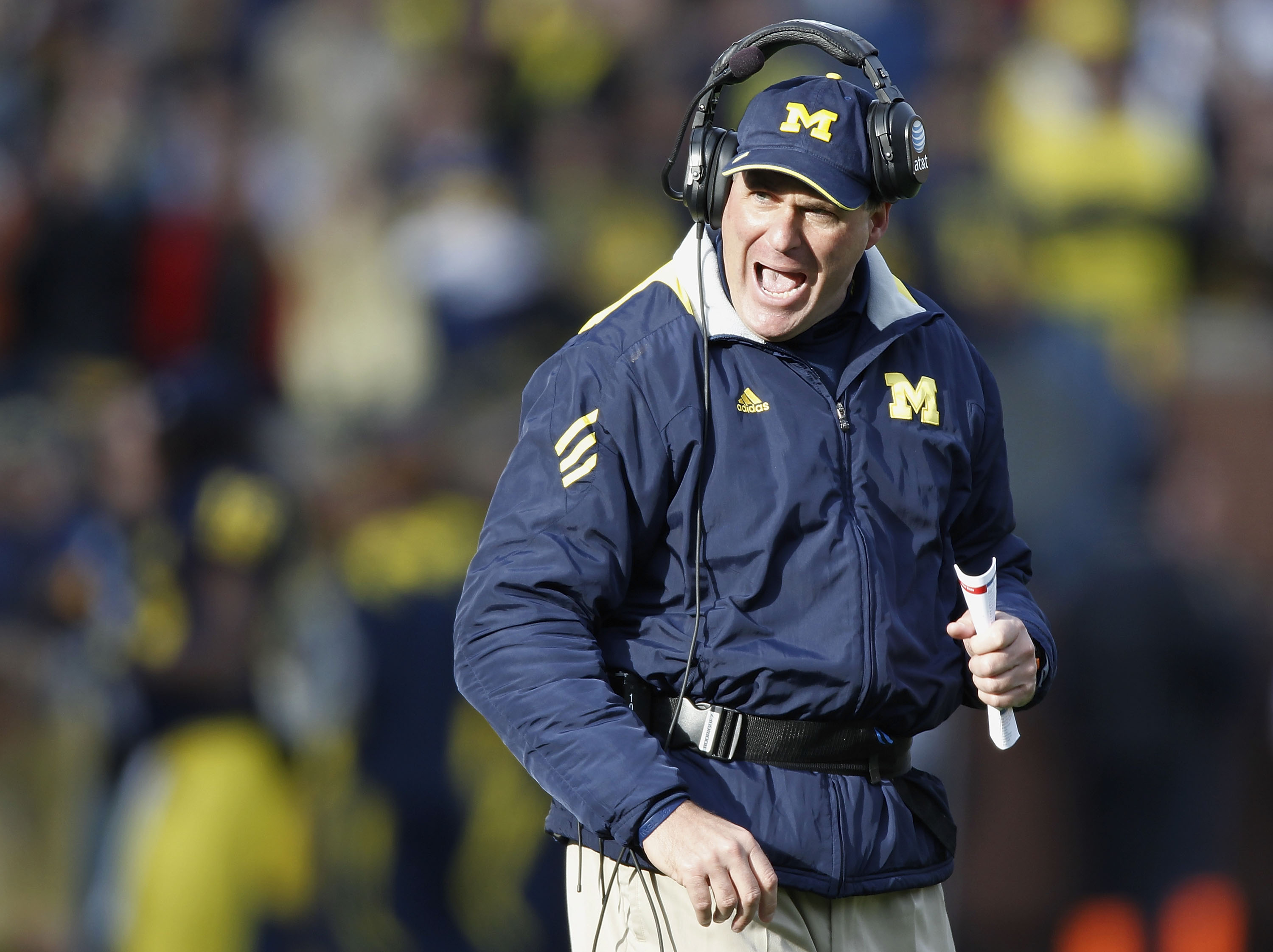 ANN ARBOR, MI - NOVEMBER 20:  Head coach Rich Rodriguez of the Michigan Wolverines reacts while playing the Wisconson Badgers at Michigan Stadium on November 20, 2010 in Ann Arbor, Michigan. Wisconsin won the game 48-28. (Photo by Gregory Shamus/Getty Ima
