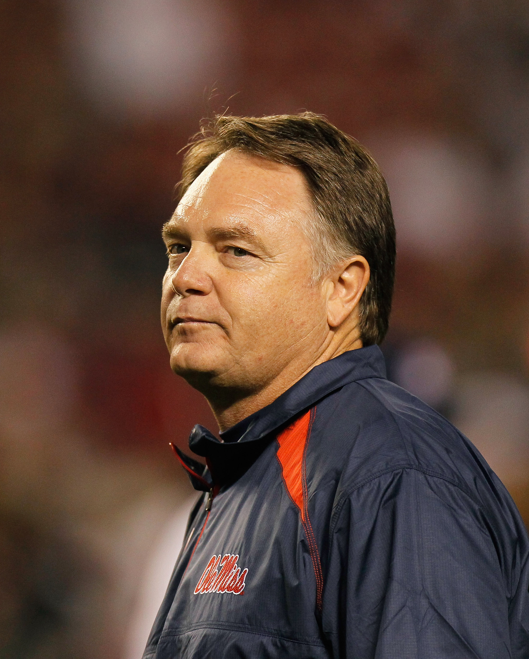TUSCALOOSA, AL - OCTOBER 16:  Head coach Houston Nutt of the Ole Miss Rebels against the Alabama Crimson Tide at Bryant-Denny Stadium on October 16, 2010 in Tuscaloosa, Alabama.  (Photo by Kevin C. Cox/Getty Images)