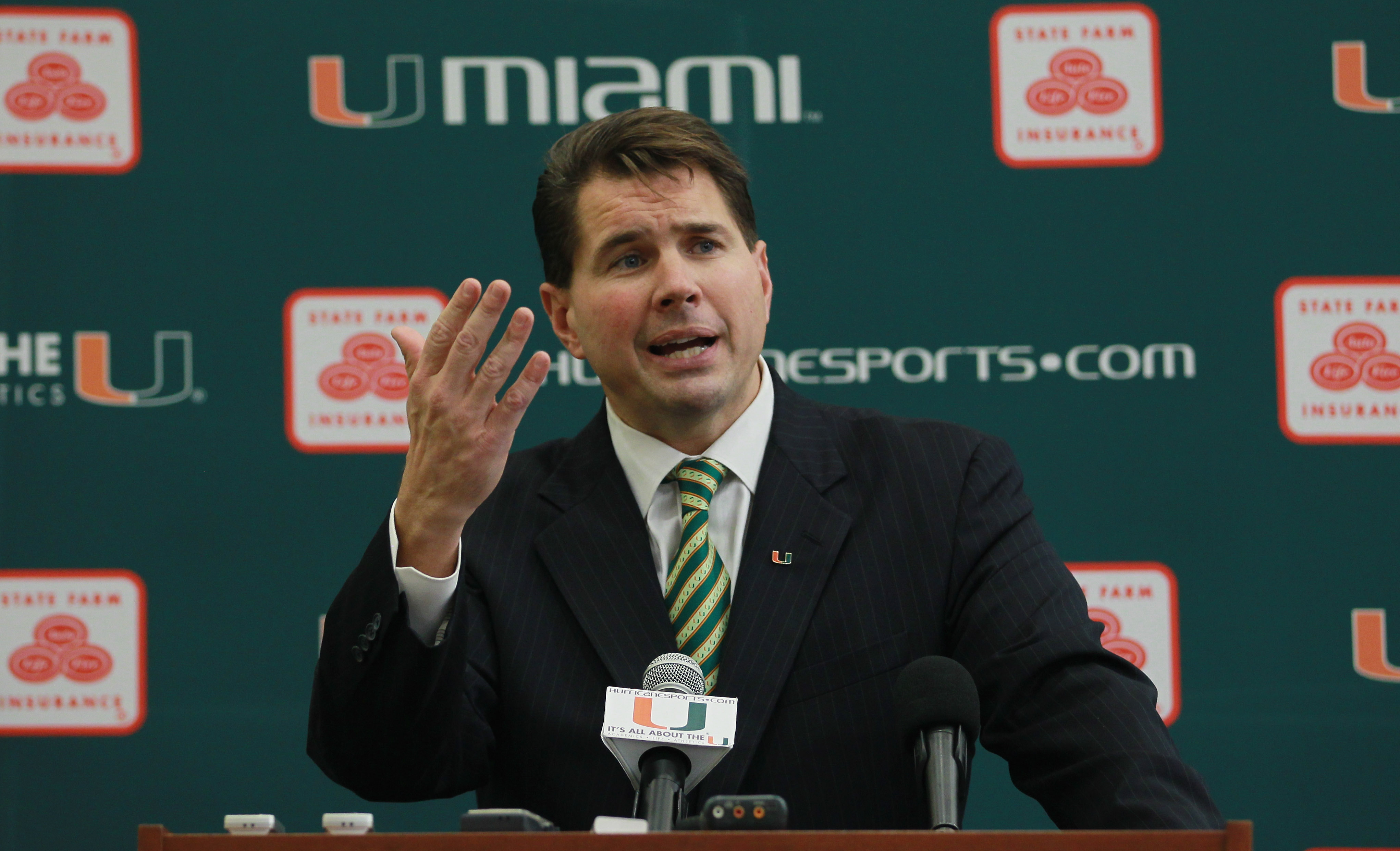 CORAL GABLES, FL - DECEMBER 13: Former Temple University football coach Al Golden, 41, speaks to the media after being introduced as the new head coach at the University of Miami on December 13, 2010 in Coral Gables, Florida. Golden is replacing Randy