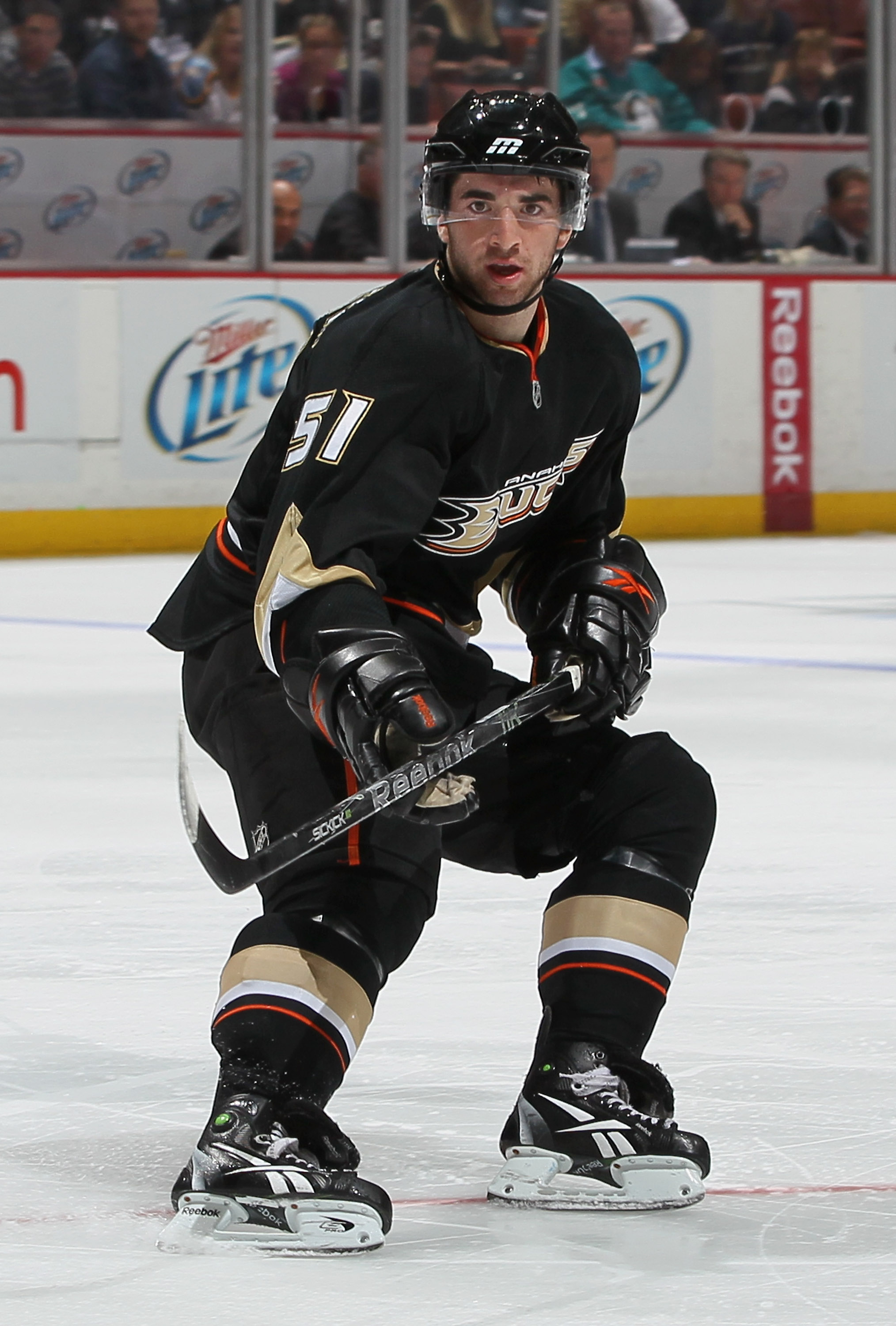 ANAHEIM, CA - NOVEMBER 05: Kyle Palmieri #51 of the Anaheim Ducks skates against the Pittsburgh Penguins at the Honda Center on November 5, 2010 in Anaheim, California. The Ducks defeated the Penguins 3-2. (Photo by Jeff Gross/Getty Images)
