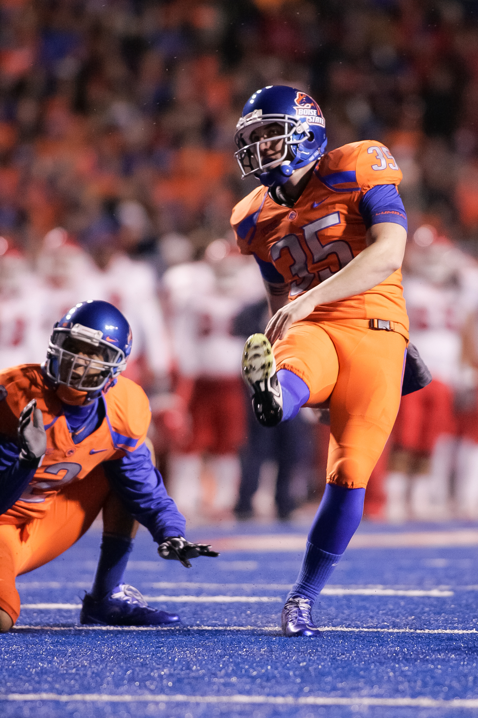 Boise State kicker Kyle Brotzman #35 and TCU wide receiver Jeremy