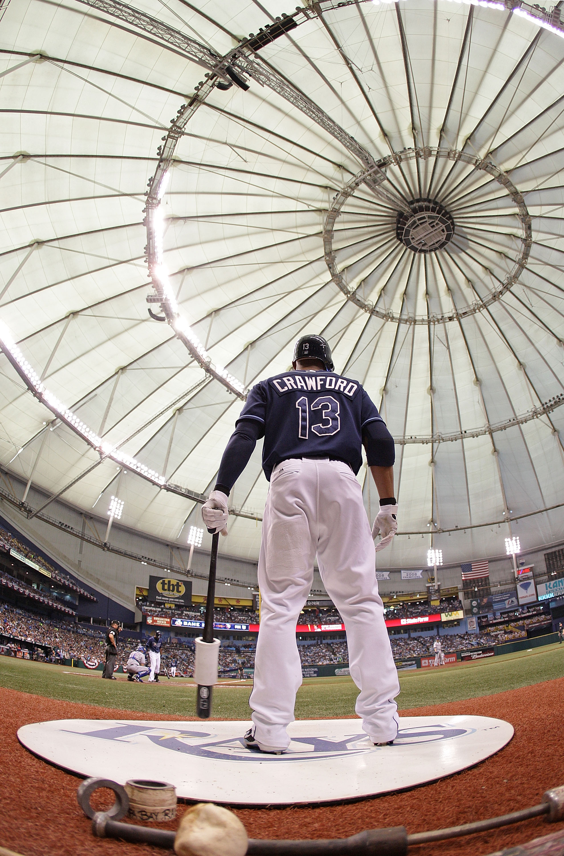 Tampa Bay Devil Rays' Carl Crawford warms up in the on-deck circle