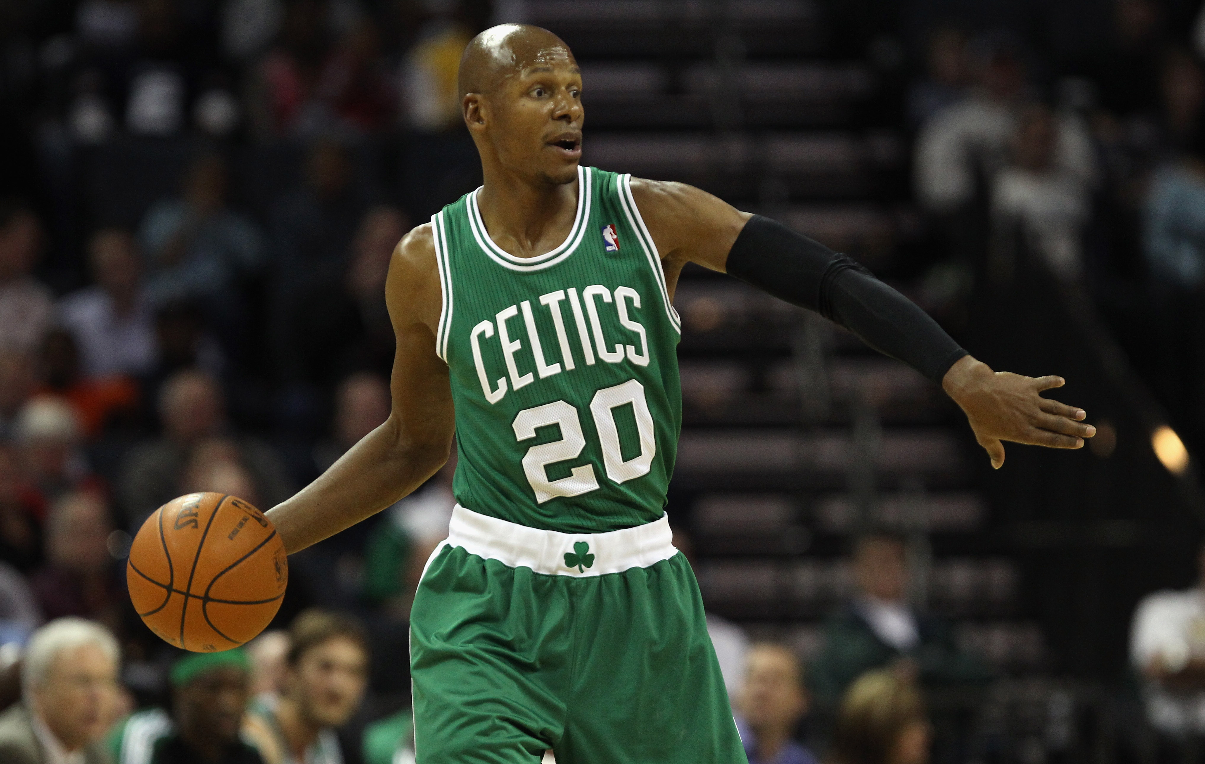 CHARLOTTE, NC - DECEMBER 11:  Ray Allen #20 of the Boston Celtics calls a play against the Charlotte Bobcats during their game at Time Warner Cable Arena on December 11, 2010 in Charlotte, North Carolina. NOTE TO USER: User expressly acknowledges and agre