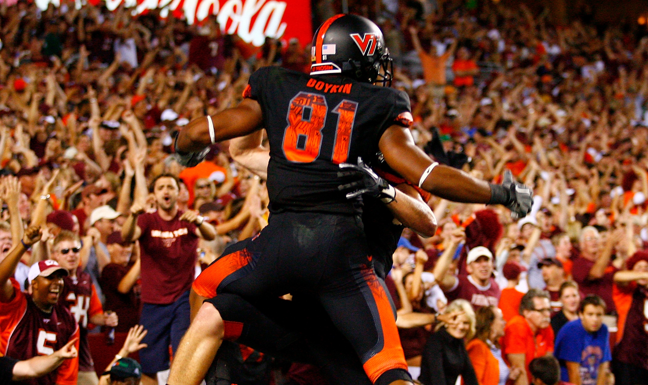 LANDOVER, MD - SEPTEMBER 06: Wide reciever #81 Jarrett Boykin celebrates in the end zone after scoring a touchdown against the Boise State Broncos at FedExField on September 6, 2010 in Landover, Maryland. (Photo by Geoff Burke/Getty Images) LANDOVER, MD - SEPTEMBER 06: Wide reciever #81 Jarrett Boykin celebrates in the end zone after scoring a touchdown against the Boise State Broncos at FedExField on September 6, 2010 in Landover, Maryland. (Photo by Geoff Burke/Getty Images)