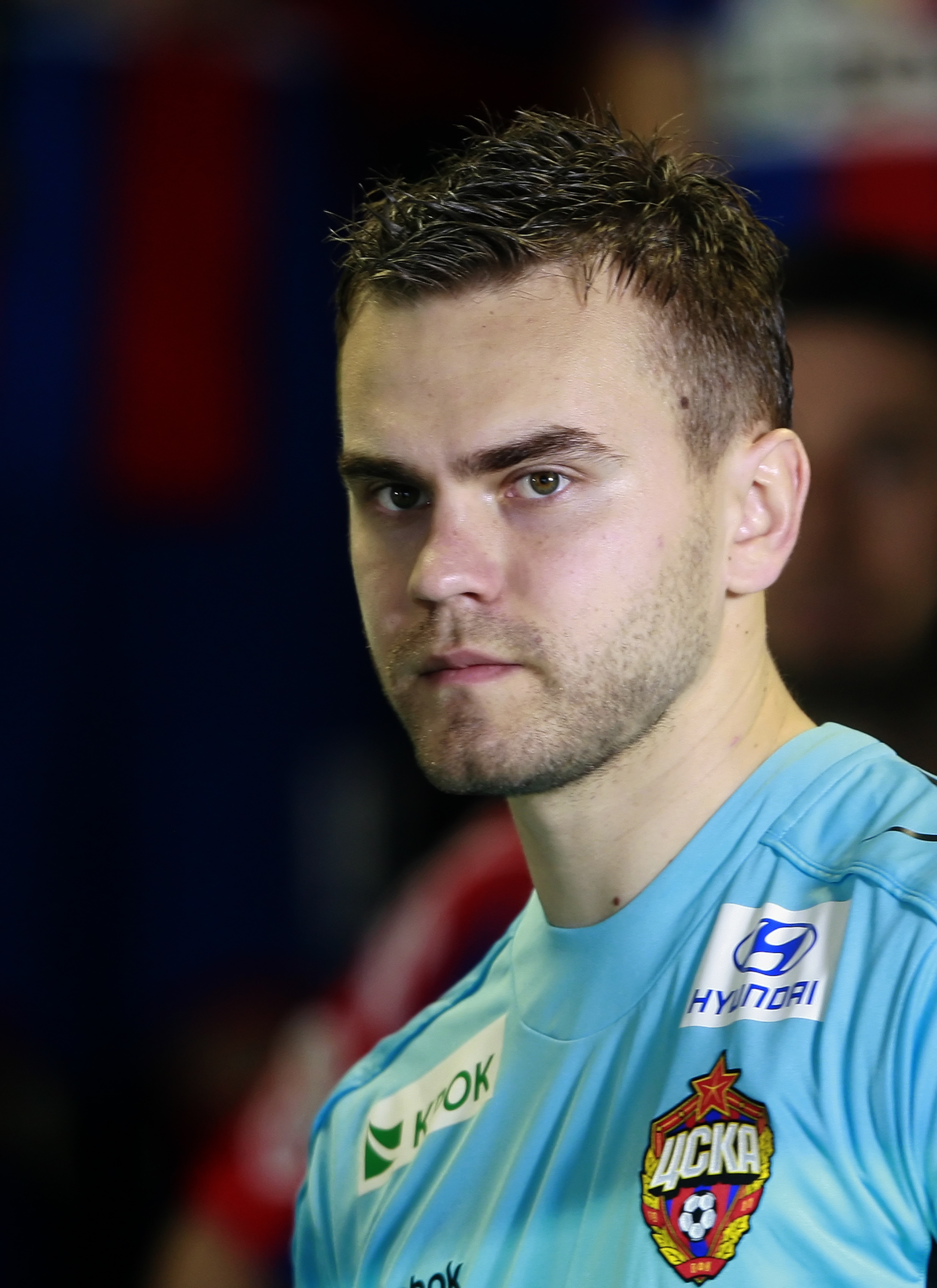 KHIMKI, RUSSIA - MAY 02: Igor Akinfeev of PFC CSKA Moscow looks on during the Russian Football League Championship match between PFC CSKA Moscow and FC Tom Tomsk at the Khimki Stadium on May 02, 2010 in Khimki, Russia.  (Photo by Dmitry Korotayev/Epsilon/
