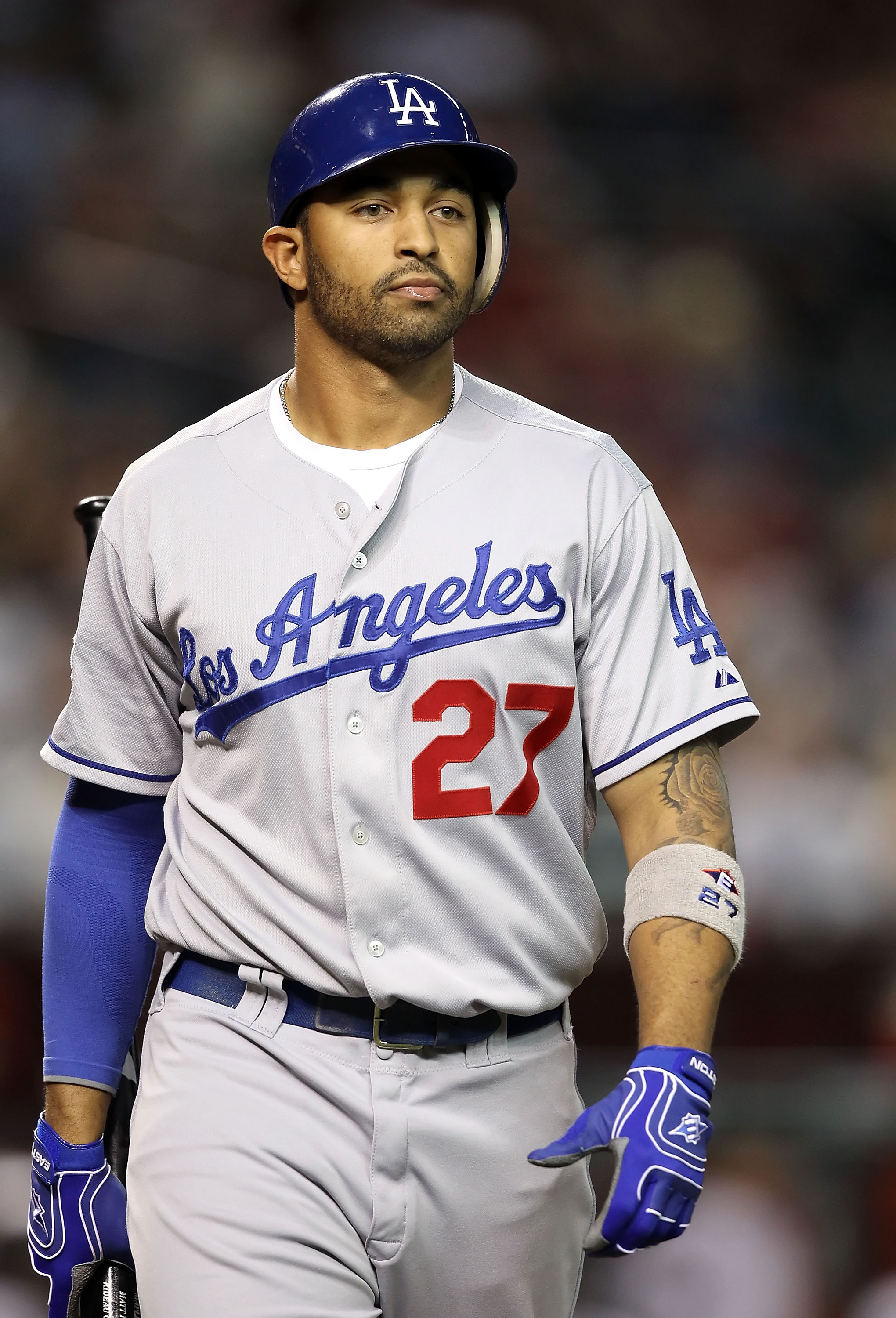 PHOENIX - SEPTEMBER 24:  Matt Kemp #27 of the Los Angeles Dodgers strikes out against the Arizona Diamondbacks during the Major League Baseball game at Chase Field on September 24, 2010 in Phoenix, Arizona.  (Photo by Christian Petersen/Getty Images)