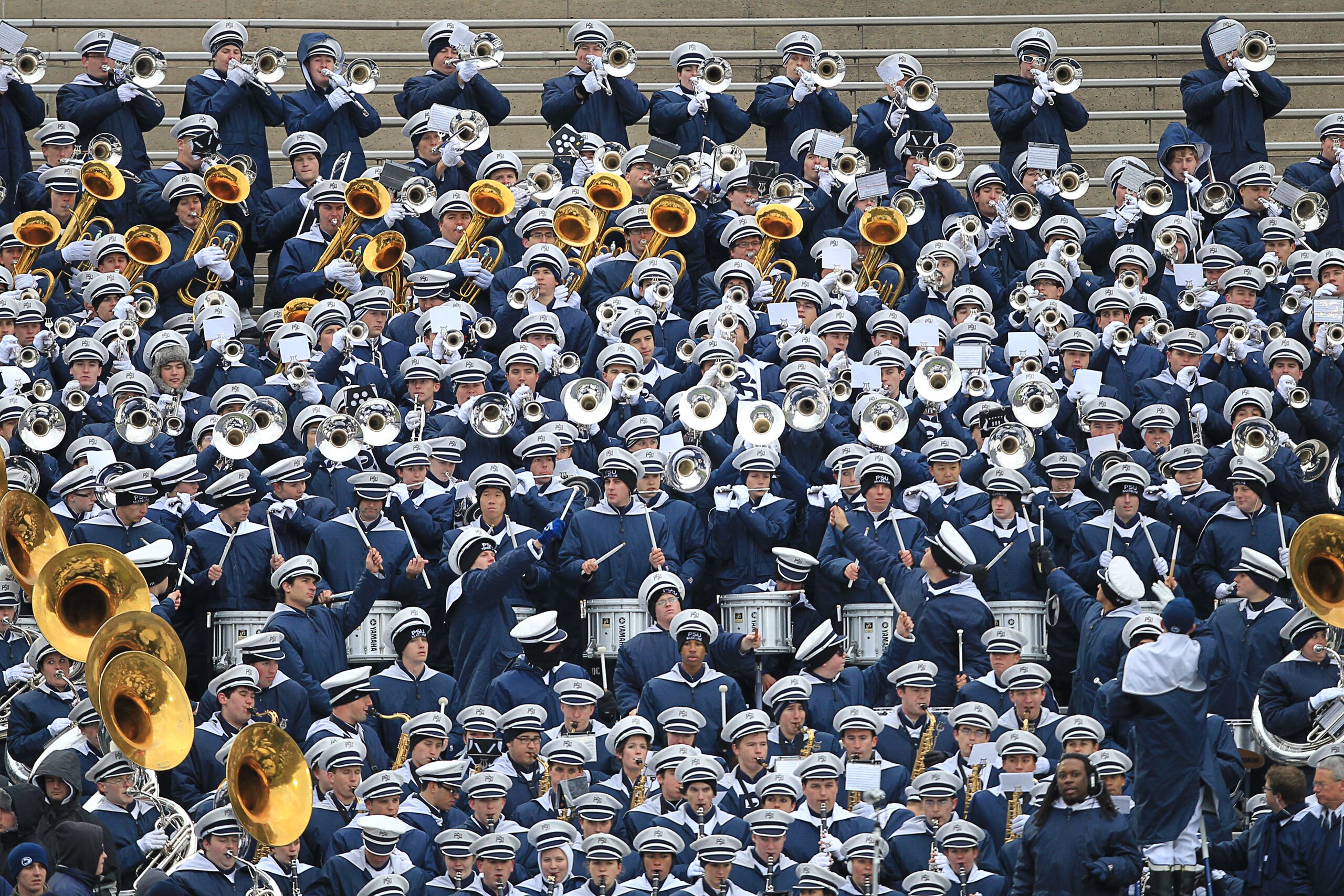 STATE COLLEGE, PA - NOVEMBER 27: The Penn State Nittany Lion Blue Band performs during a game against the Michigan State Spartans on November 27, 2010 at Beaver Stadium in State College, Pennsylvania. The Spartans won 28-22. (Photo by Hunter Martin/Getty
