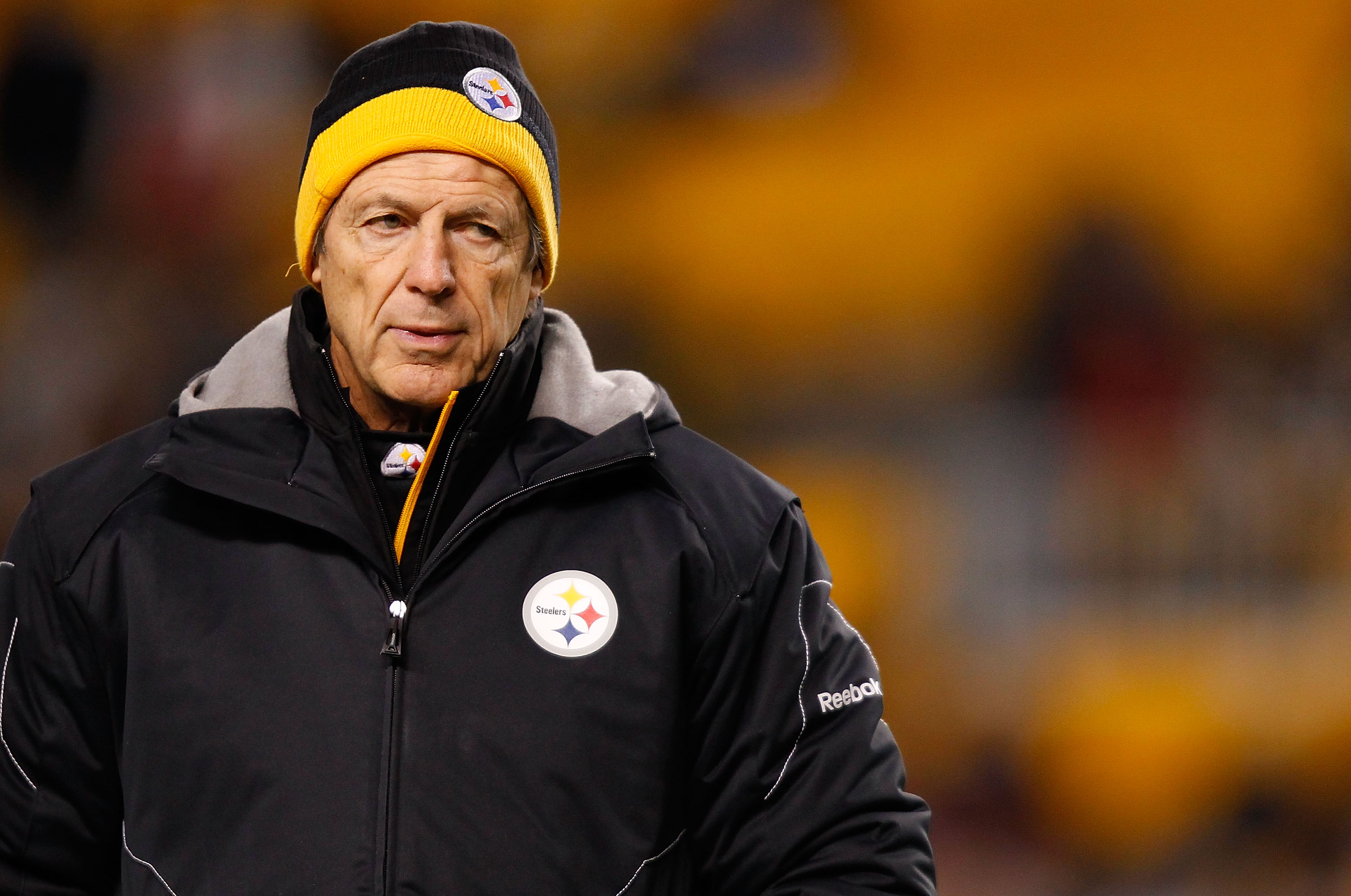 PITTSBURGH - DECEMBER 23:  Defensive coordinator Dick LeBeau of the Pittsburgh Steelers watches his team warm up prior to the game against the Carolina Panthers on December 23, 2010 at Heinz Field in Pittsburgh, Pennsylvania.  (Photo by Jared Wickerham/Ge