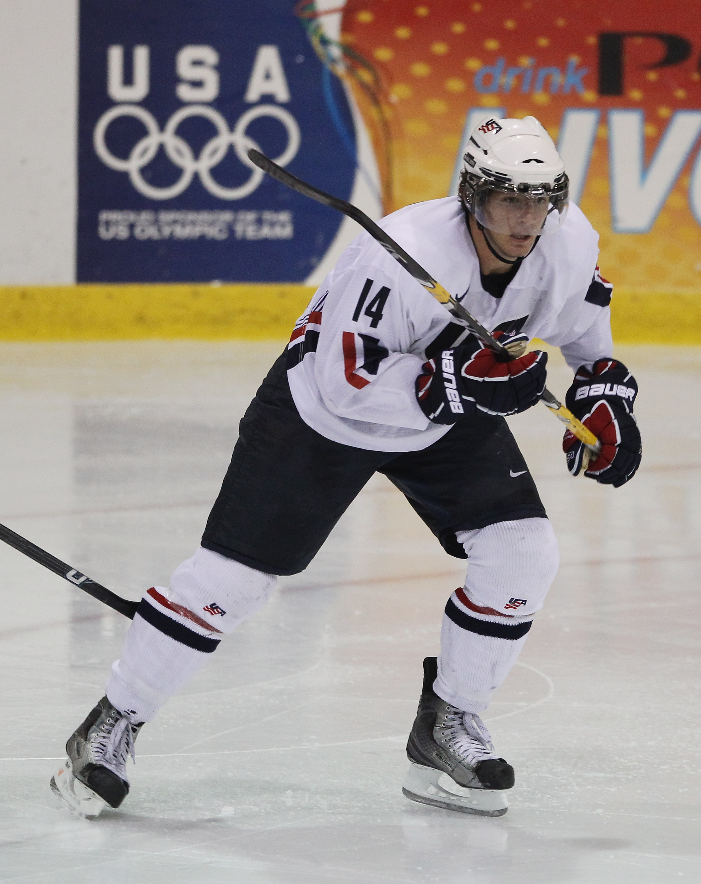 LAKE PLACID, NY - AUGUST 04: John Ramage #14 of Team USA skates against Team Finland at the USA Hockey National Evaluation Camp on August 4, 2010 in Lake Placid, New York. The USA defeated Finland 6-3. (Photo by Bruce Bennett/Getty Images)