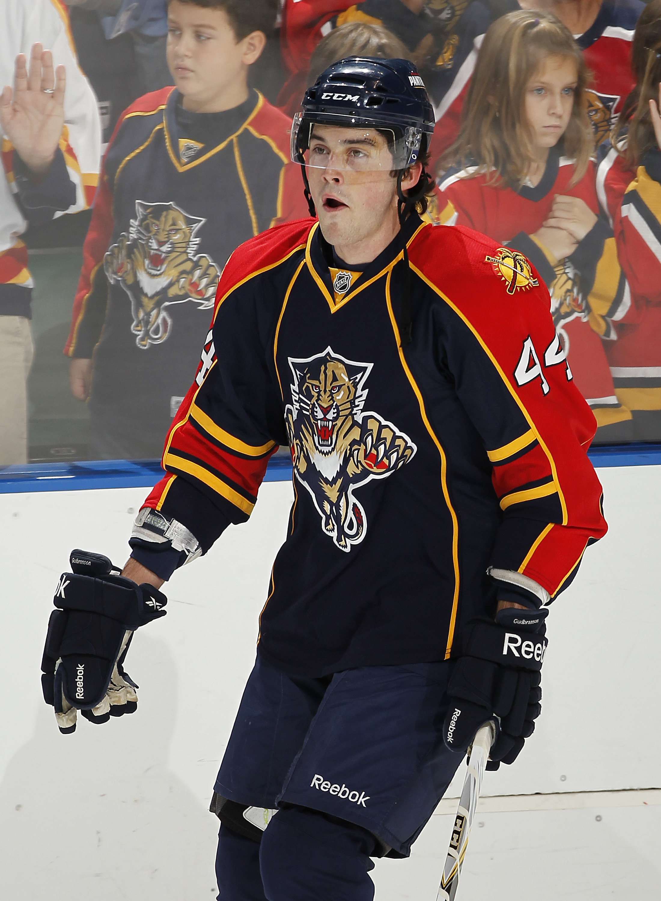 SUNRISE, FL - OCTOBER 1: Erik Gudbranson #44 of the Florida Panthers skates prior to the pre season game against the Tampa Bay Lightning on October 1, 2010 at the BankAtlantic Center in Sunrise, Florida. The Lightning defeated the Panthers 2-1 in overtime