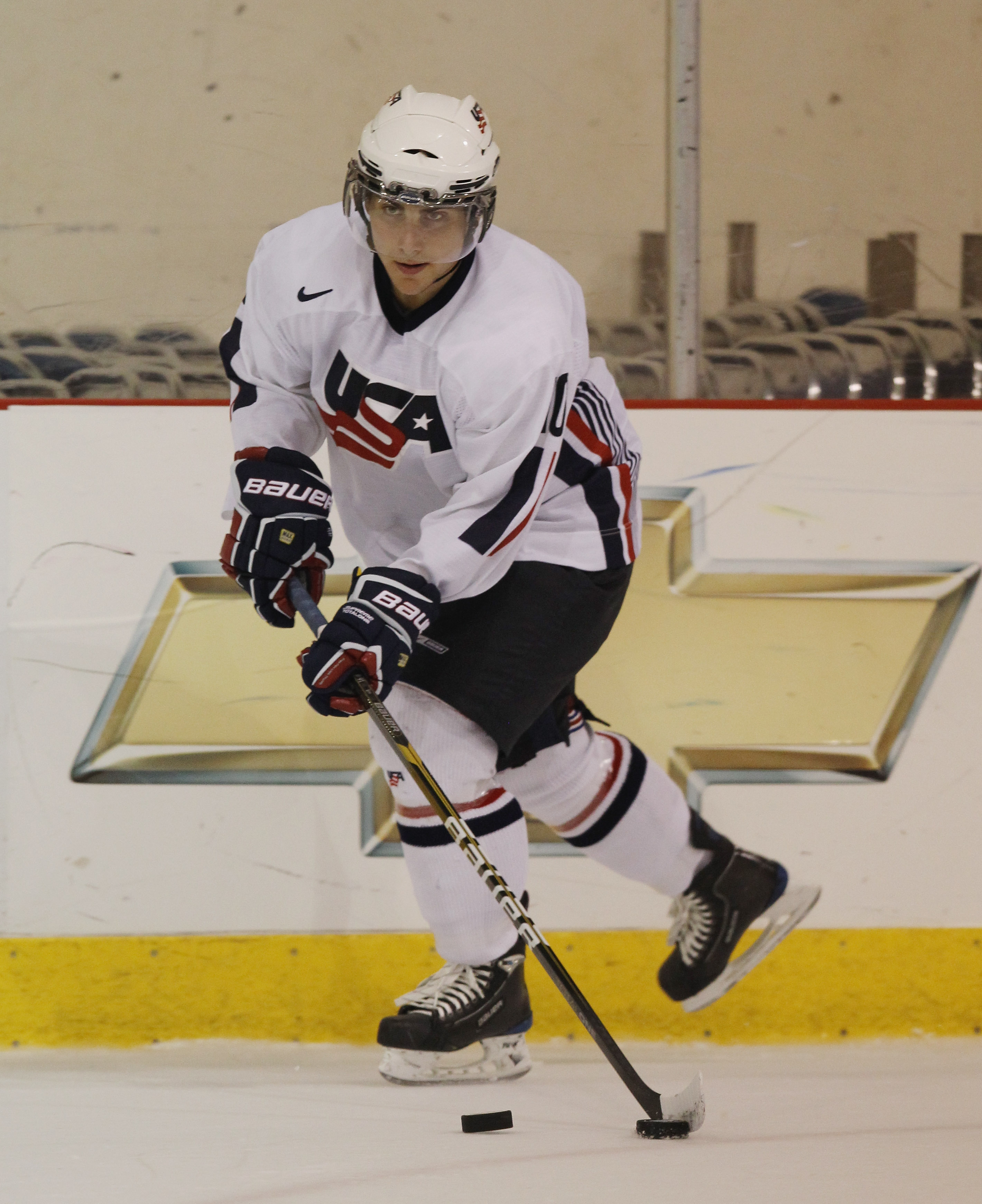 LAKE PLACID, NY - AUGUST 03: Ryan Bourque #10 of Team USA skates against Team Sweden at the USA Hockey National Evaluation Camp on August 3, 2010 in Lake Placid, New York. Team USA defeated Team Sweden 6-3. (Photo by Bruce Bennett/Getty Images)