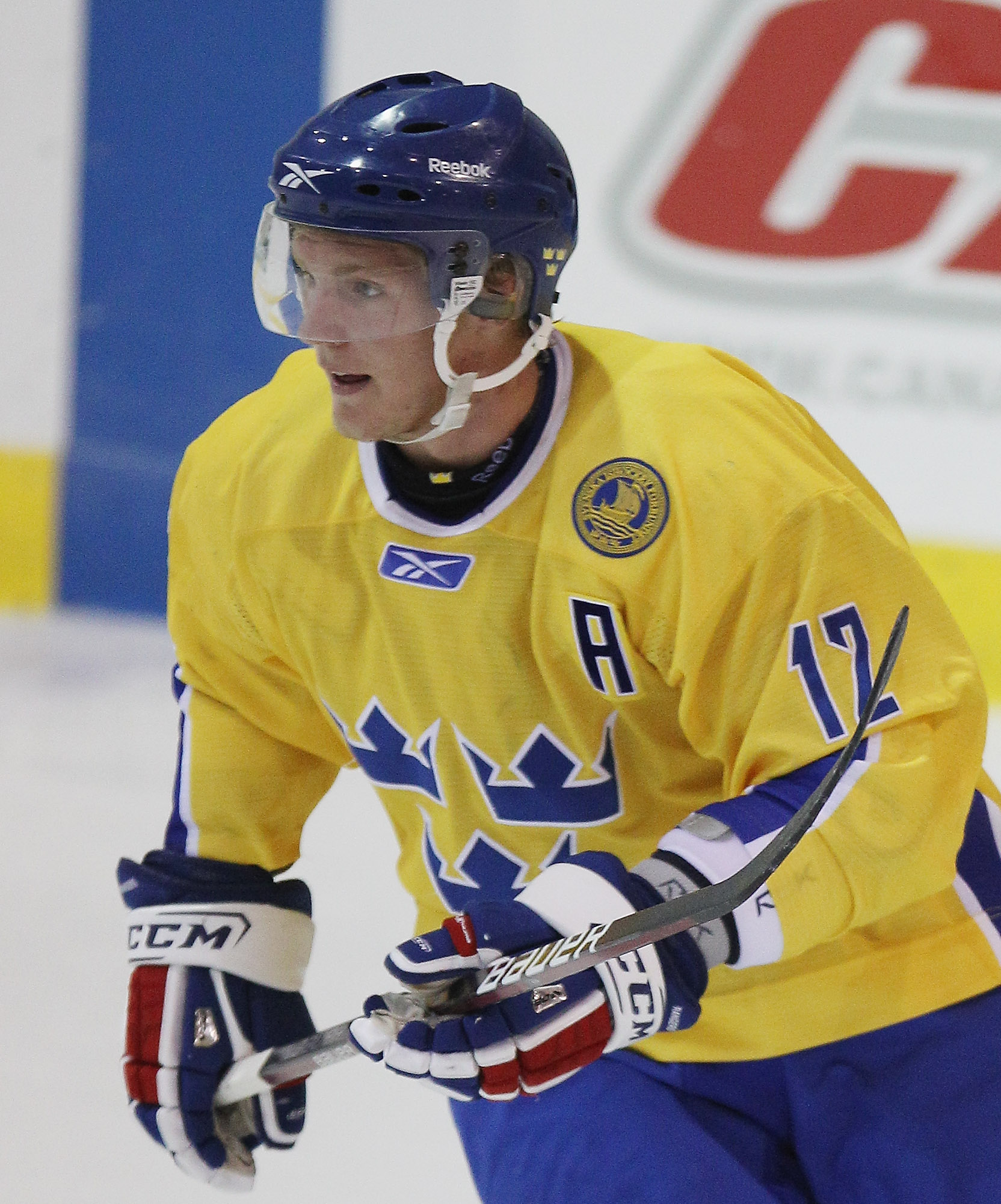 LAKE PLACID, NY - AUGUST 05: Gabriel Landeskog #12 of Team Sweden skates against Team Finland at the USA Hockey National Evaluation Camp on August 5, 2010 in Lake Placid, New York. (Photo by Bruce Bennett/Getty Images)