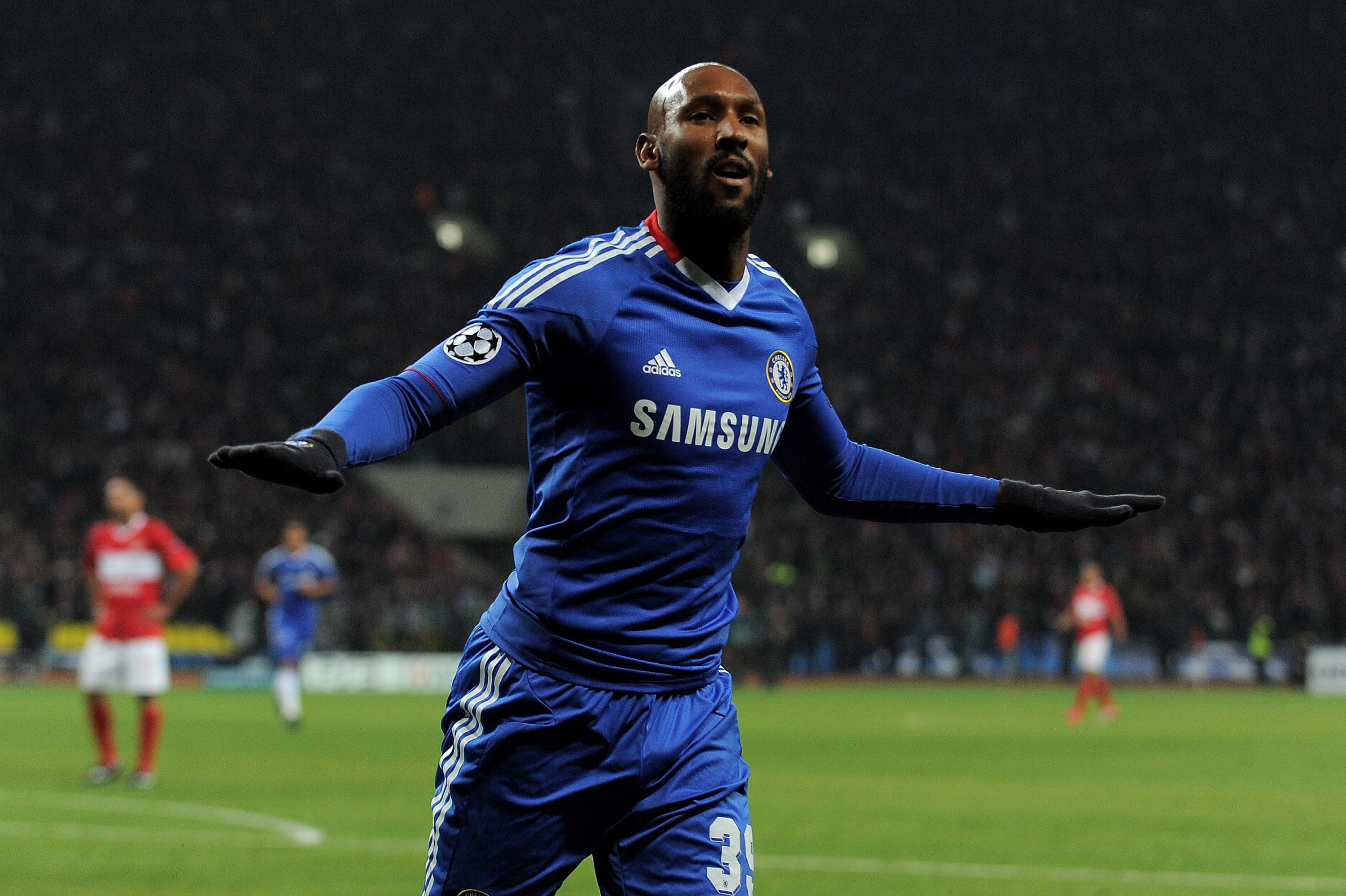 MOSCOW - OCTOBER 19:  Nicolas Anelka of Chelsea celebrates scoring his team's second goal during the UEFA Champions League Group F match between Spartak Moscow and Chelsea at the Luzhniki Stadium on October 19, 2010 in Moscow, Russia.  (Photo by Michael R