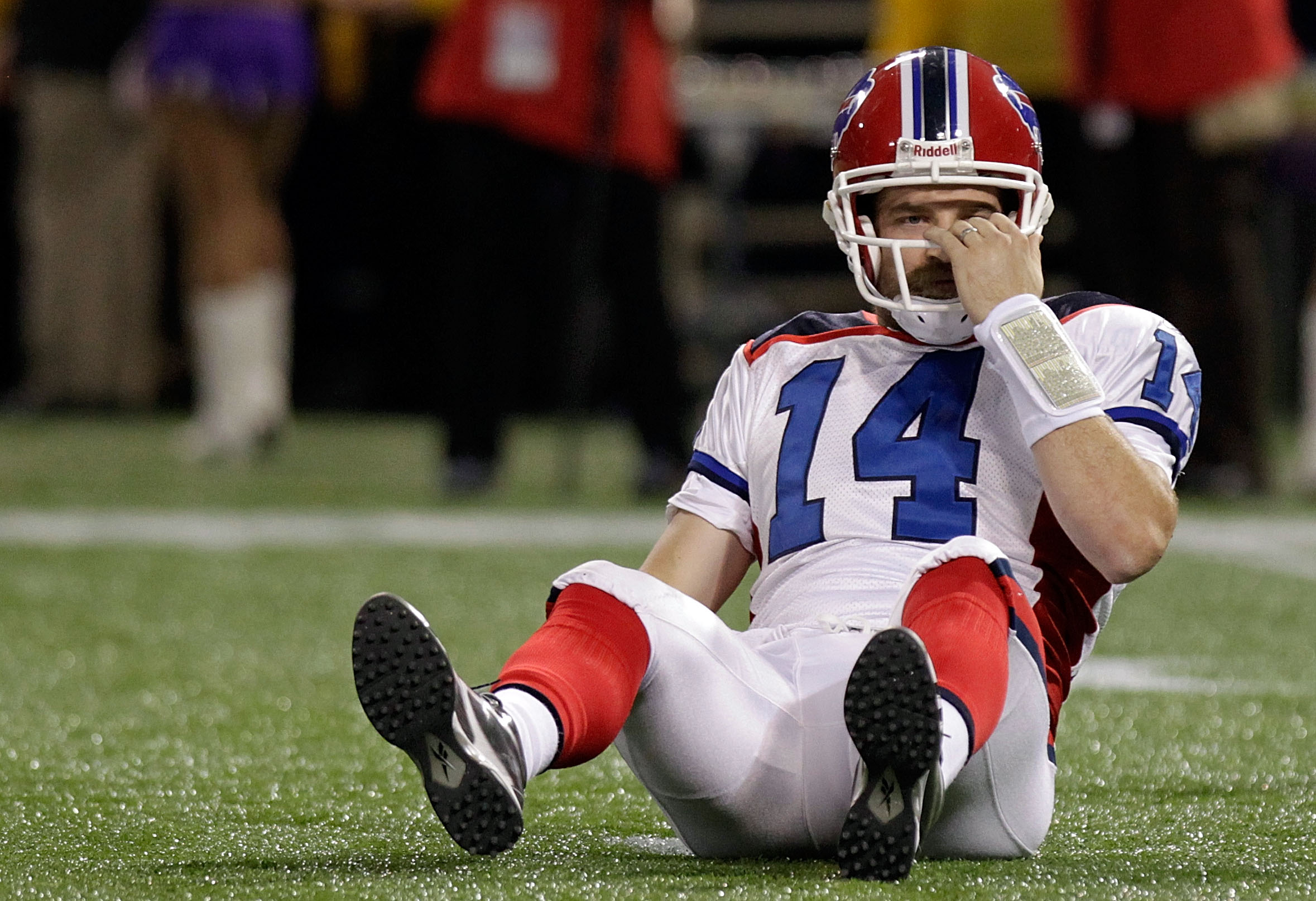 Buffalo Bills wide receiver Steve Johnson reacts after a play during an NFL  football game against the New England Patriots in Orchard Park, N.Y. on  Sunday, Dec. 26, 2010. New England won