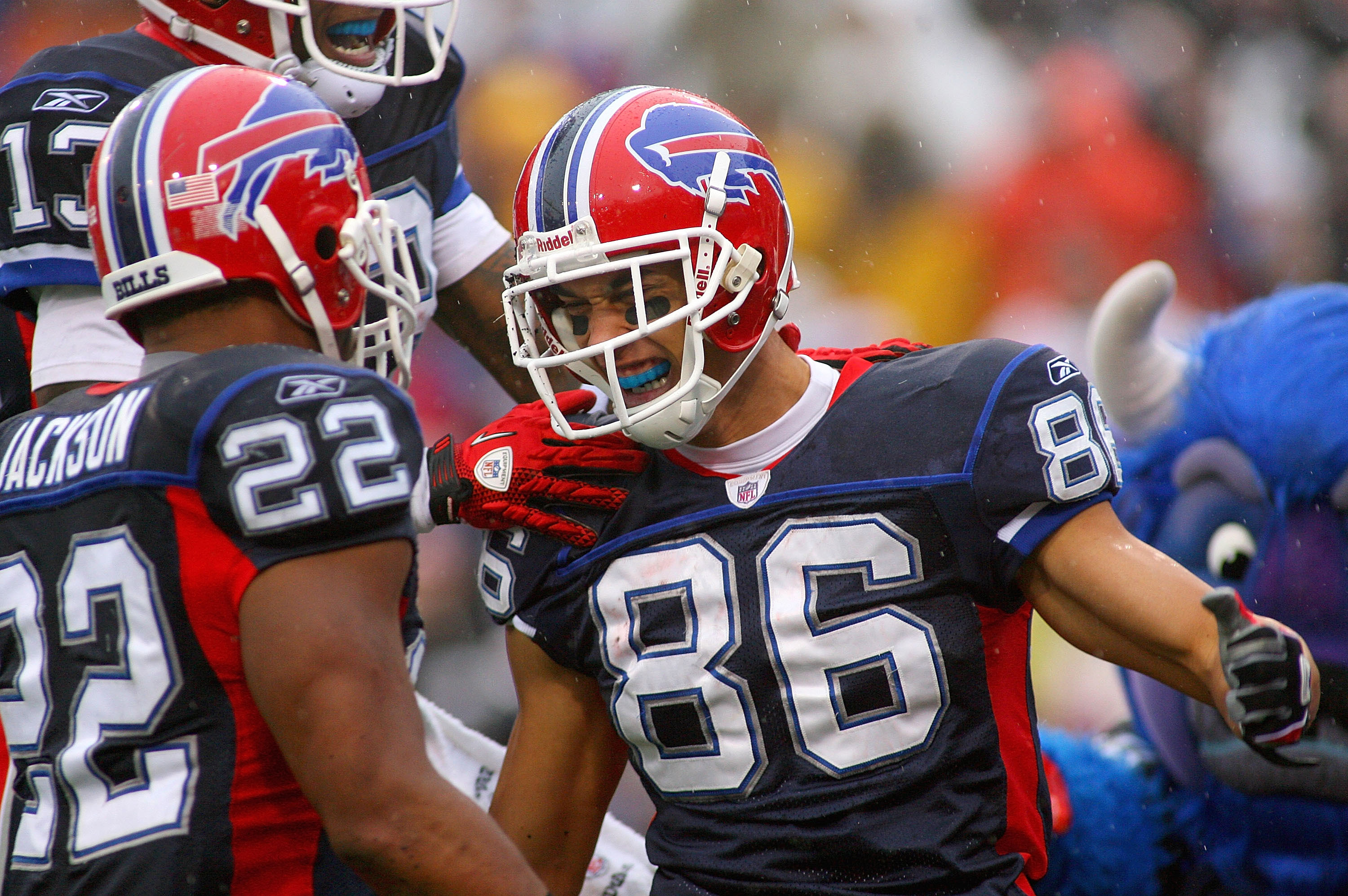 Buffalo Bills wide receiver Steve Johnson reacts after a play during an NFL  football game against the New England Patriots in Orchard Park, N.Y. on  Sunday, Dec. 26, 2010. New England won