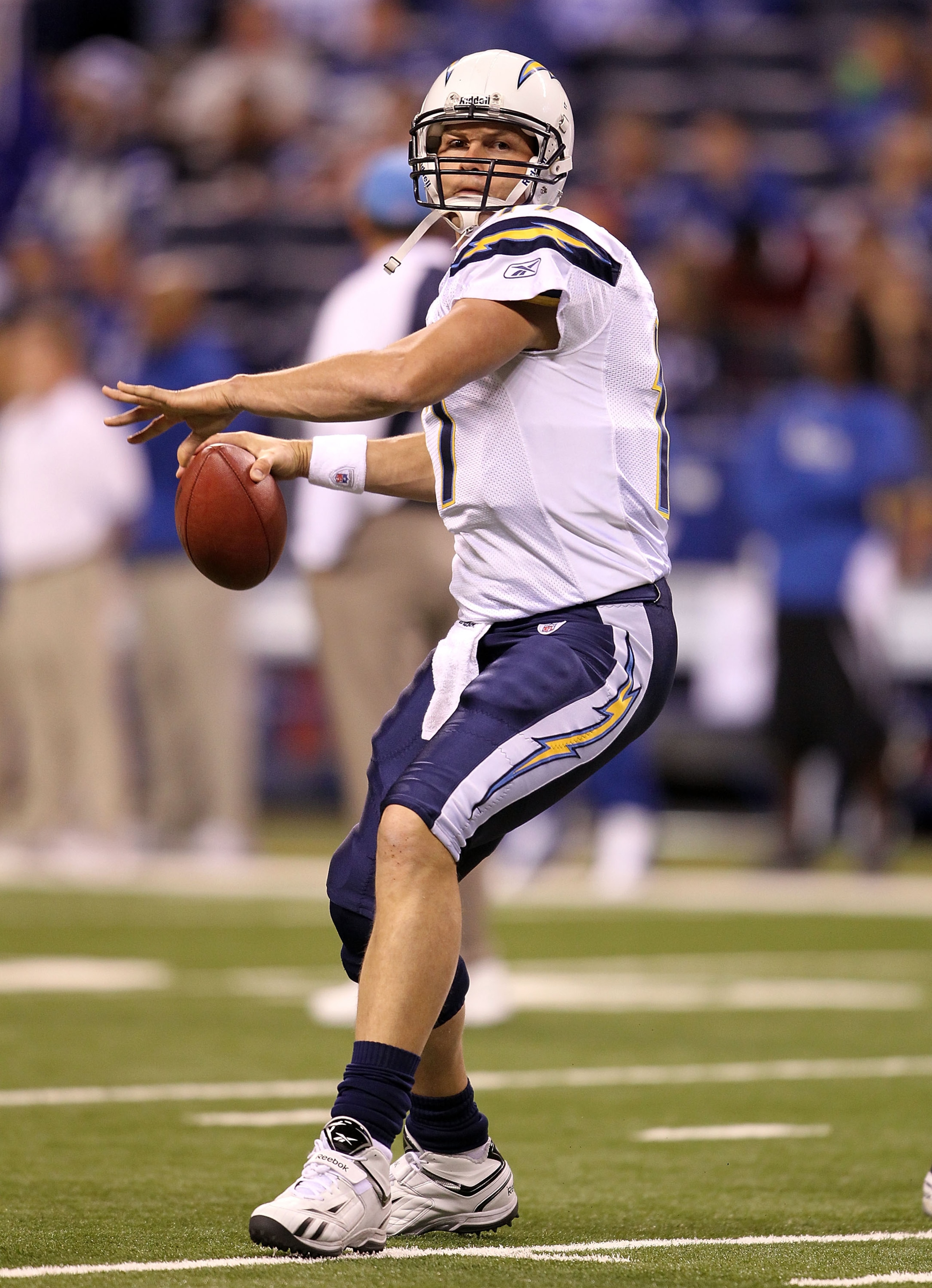 INDIANAPOLIS - NOVEMBER 28:  Philip Rivers #17 of the San Diego Chargers throws a pass before the NFL game against the Indianapolis Colts at Lucas Oil Stadium on November 28, 2010 in Indianapolis, Indiana.  (Photo by Andy Lyons/Getty Images)