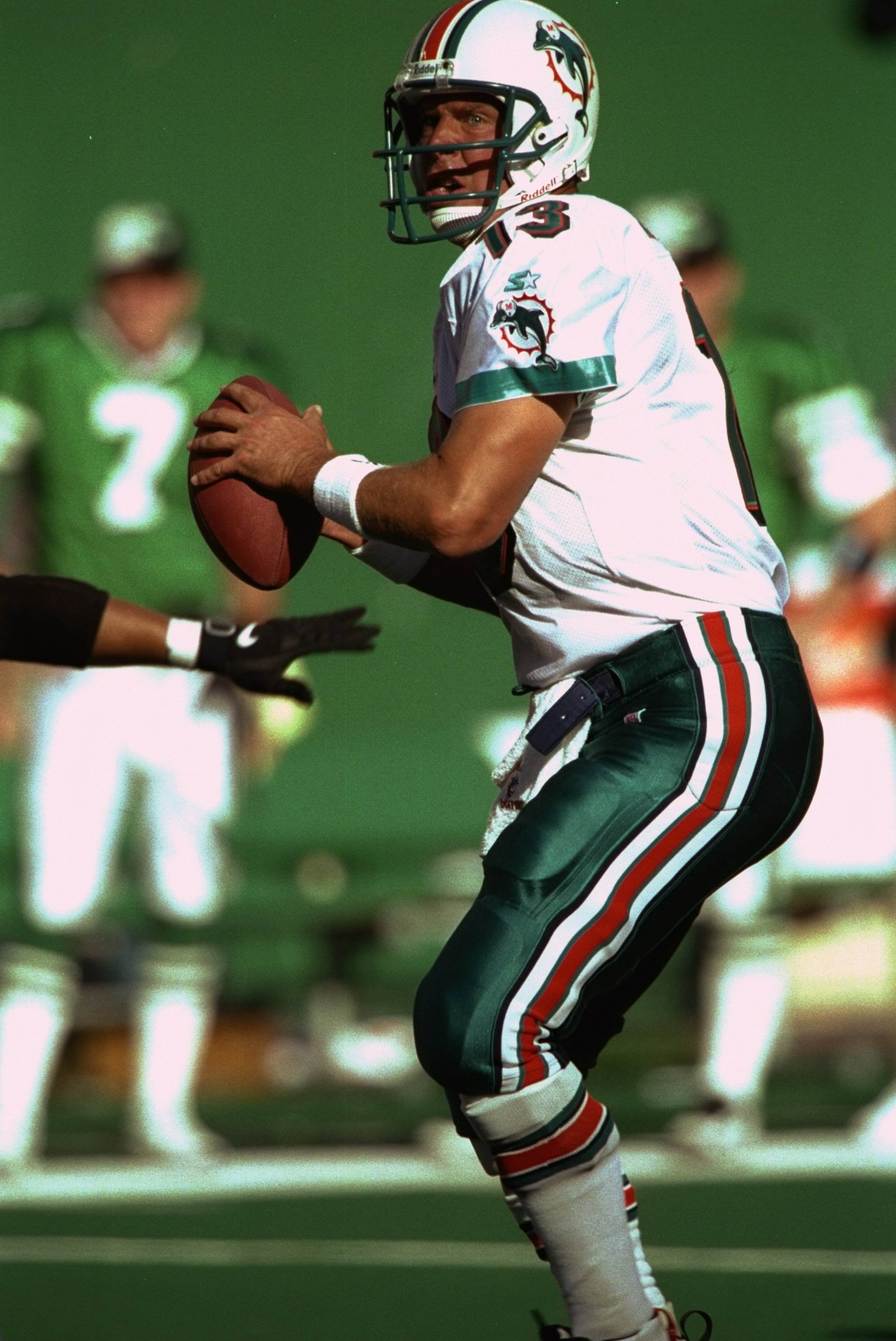 12 Oct 1997:  Quarterback Dan Marino #13 of the Miami Dolphins sets to throw a pass during the Dolphins 31-20 win over the New York Jets at Meadowlands Stadium in East Rutherford, New Jersey. Mandatory Credit: Tomasso Derosa  /Allsport