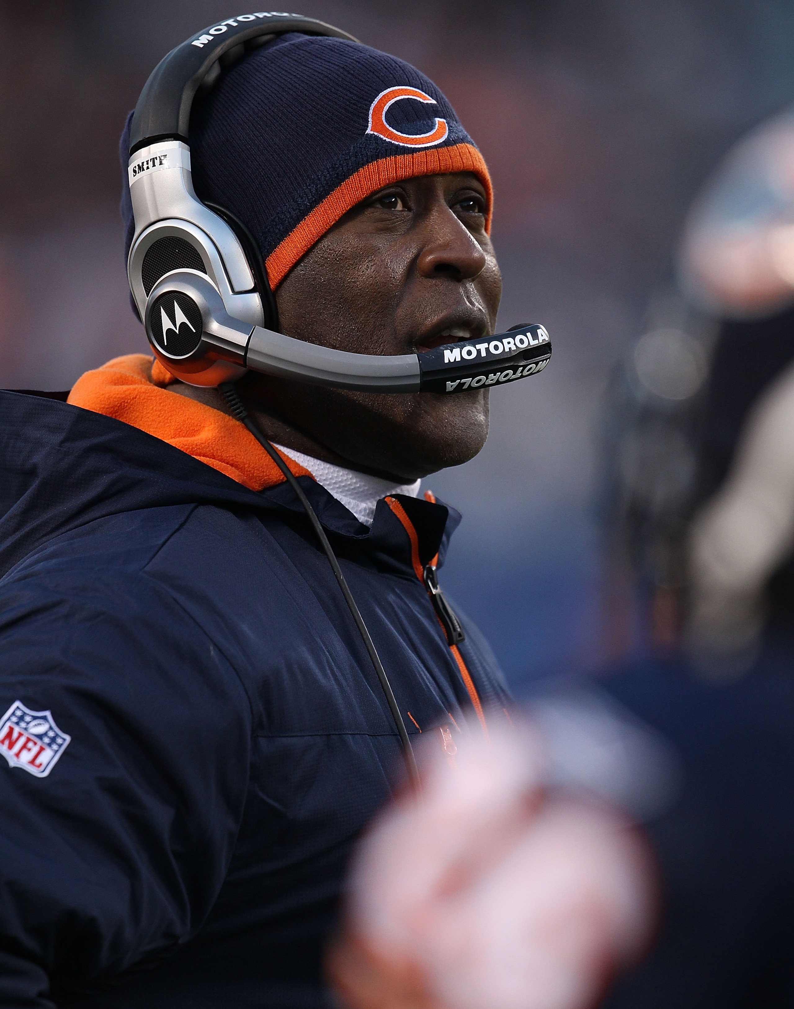CHICAGO - NOVEMBER 28: Head coach Lovie Smith of the Chicago Bears watches as his team takes on the Philadelphia Eagles at Soldier Field on November 28, 2010 in Chicago, Illinois. The Bears defeated the Eagles 31-26. (Photo by Jonathan Daniel/Getty Images