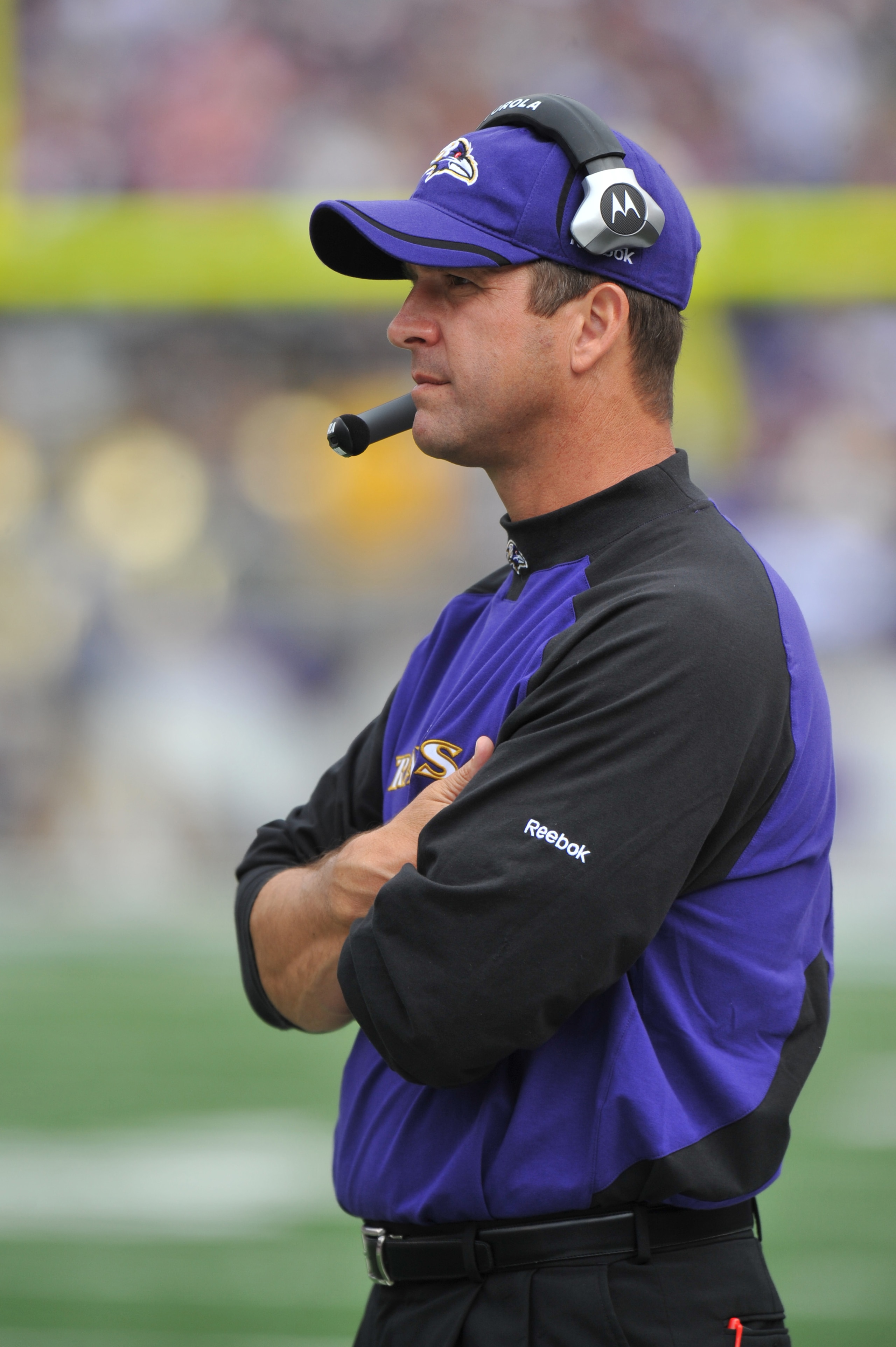 BALTIMORE - SEPTEMBER 26:  Head coach John Harbaugh of the Baltimore Ravens coaches against the Cleveland Browns  at M&T Bank Stadium on September 26, 2010 in Baltimore, Maryland. The Ravens defeated the Browns 24-17. (Photo by Larry French/Getty Images)