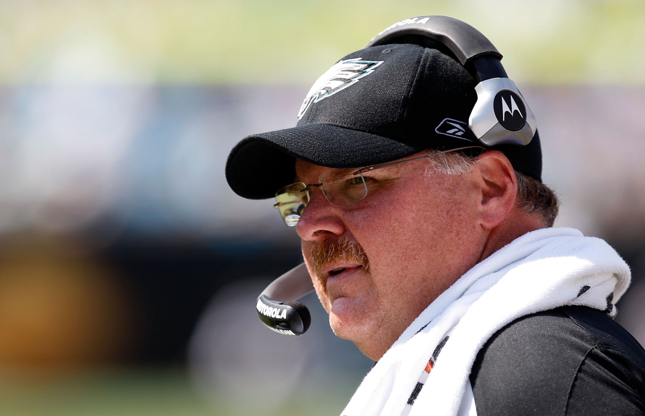 CHARLOTTE, NC - SEPTEMBER 13:  Head Coach of the Philadelphia Eagles, Andy Reid, stands on the field during their NFL season opener against the Carolina Panthers at Bank of America Stadium on September 13, 2009 in Charlotte, North Carolina.  (Photo by Str